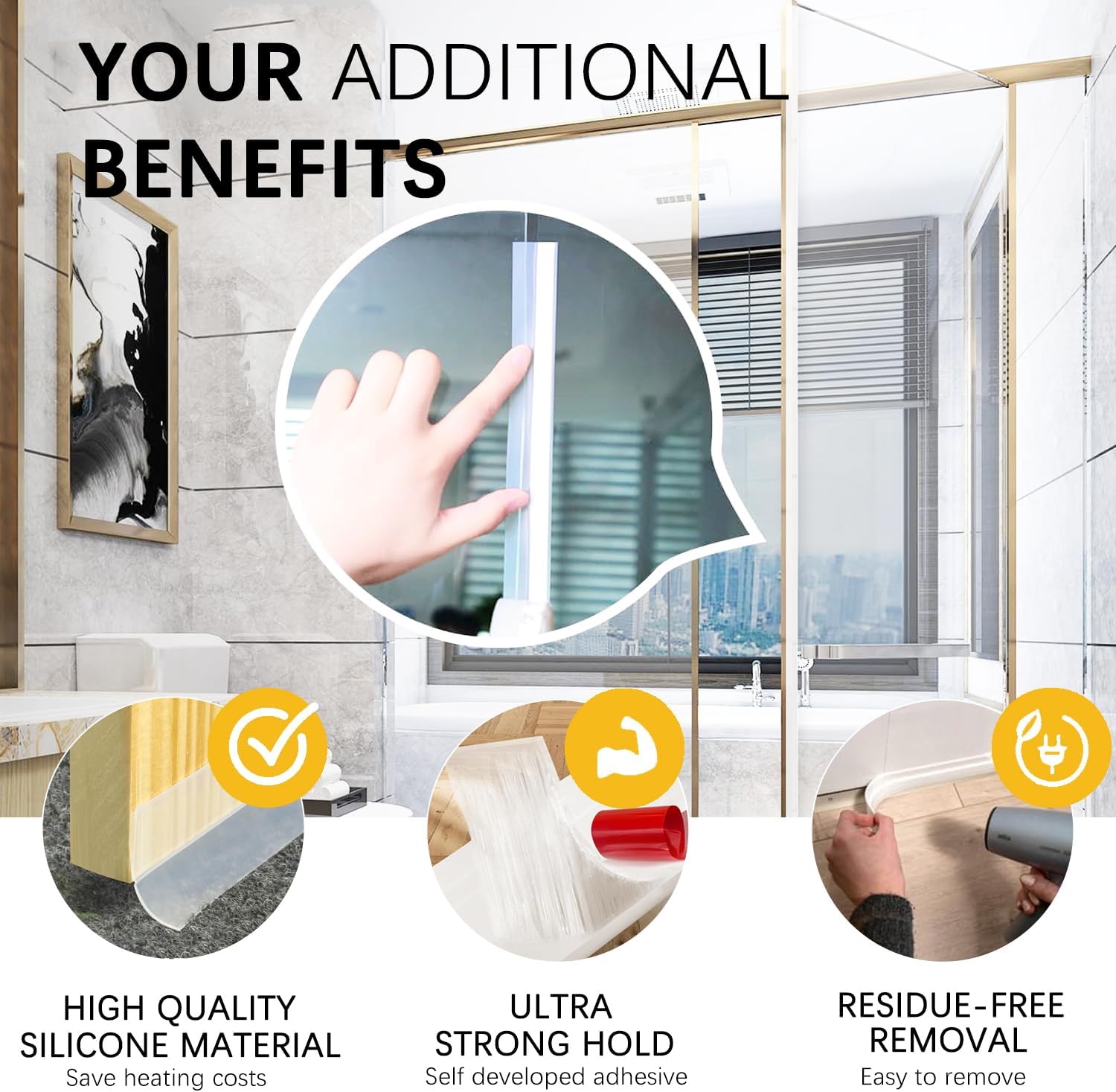 35MM Weather Stripping Door Seal, Silicone Glass Shower Door Seal Strip, Sealing Sticker Sealing Tape for Door Draft Stopper Adhesive for Doors Windows and Shower Glass Gaps, Transparent - 16 Feet