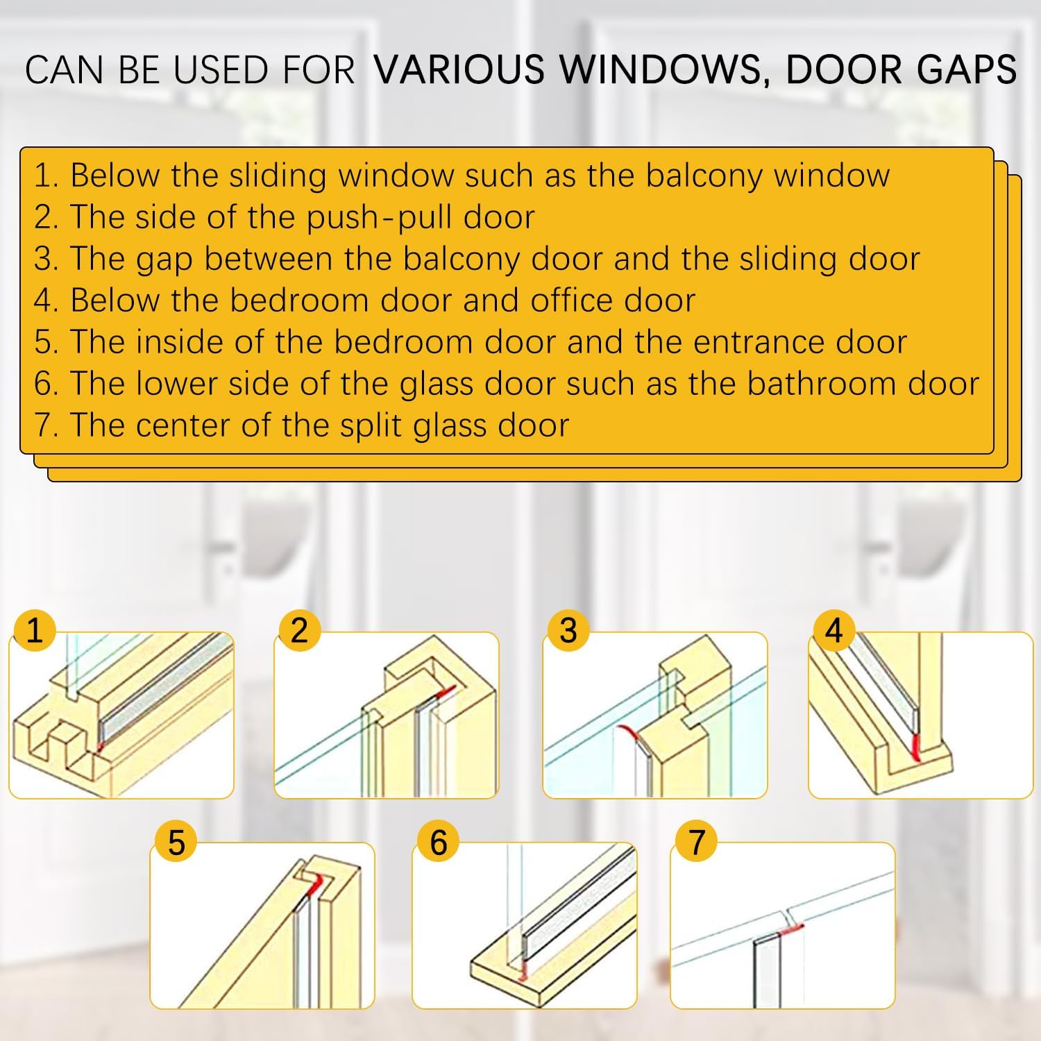 35MM Weather Stripping Door Seal, Silicone Glass Shower Door Seal Strip, Sealing Sticker Sealing Tape for Door Draft Stopper Adhesive for Doors Windows and Shower Glass Gaps, Transparent - 16 Feet
