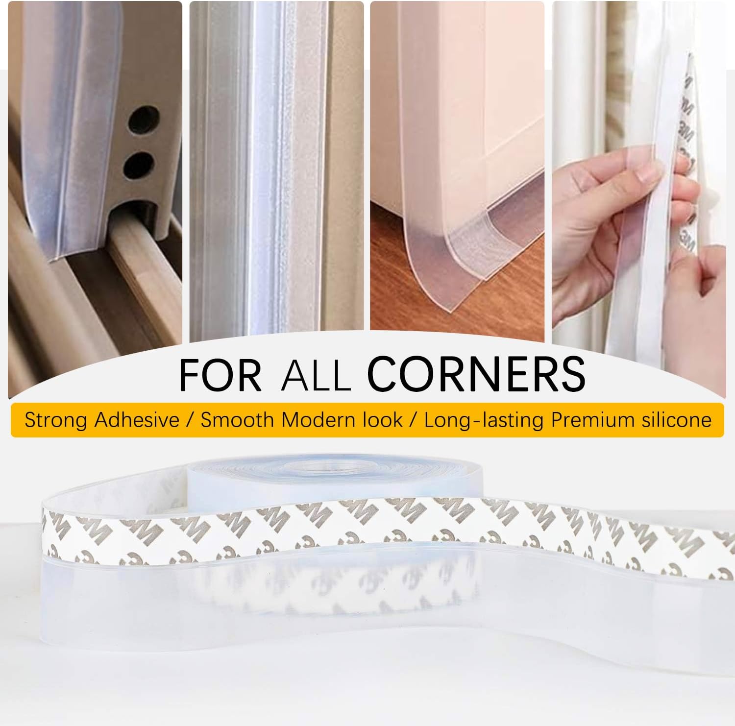 35MM Weather Stripping Door Seal, Silicone Glass Shower Door Seal Strip, Sealing Sticker Sealing Tape for Door Draft Stopper Adhesive for Doors Windows and Shower Glass Gaps, Transparent - 16 Feet