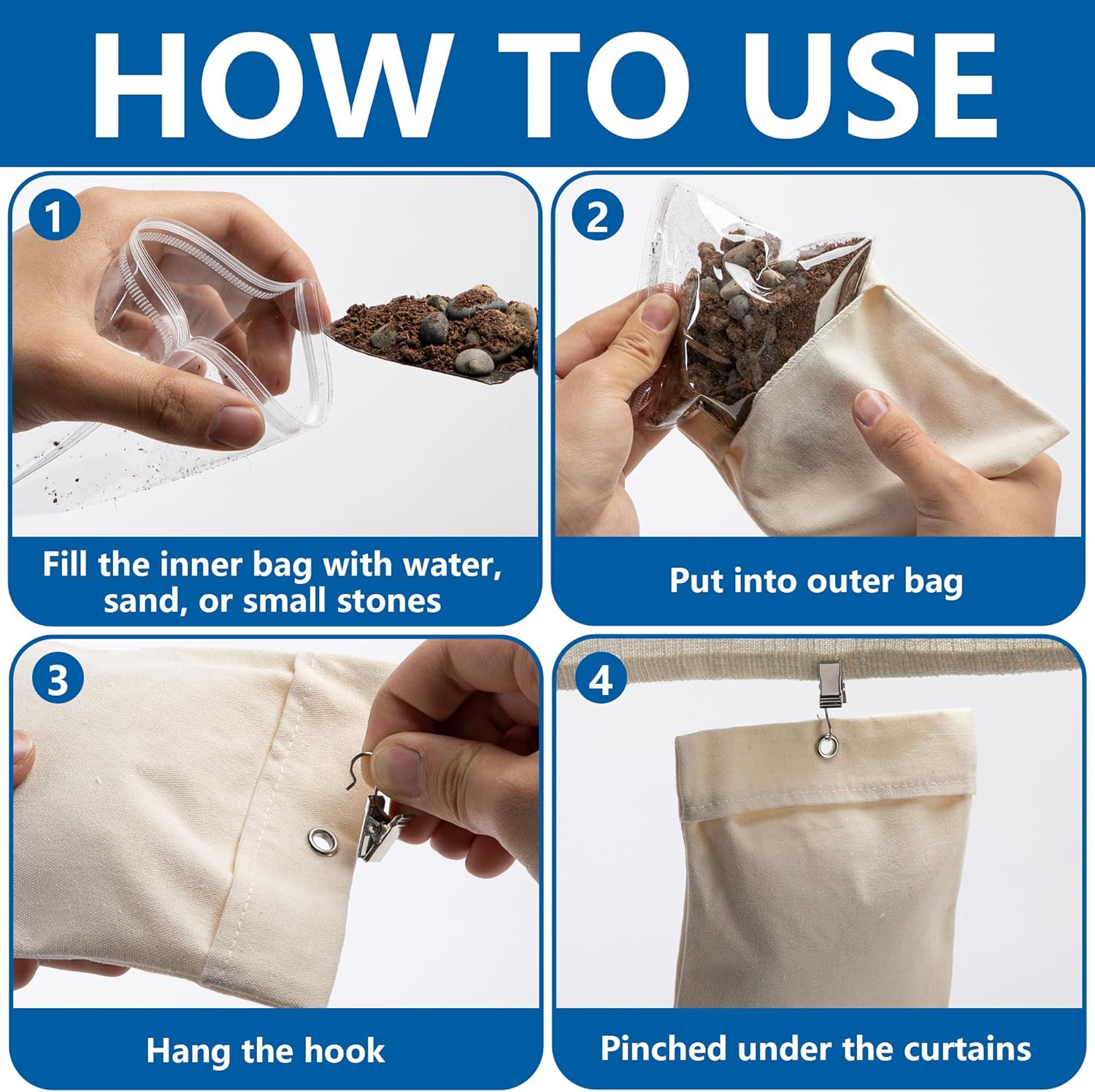 12 Pack Outdoor Curtain Weight Bags, Patio Curtain Sandbag with Sealed Bags and Clips, Reusable Drapery Weighted Bags for Home Outdoor Pergola Gazebo Front Porch Beige