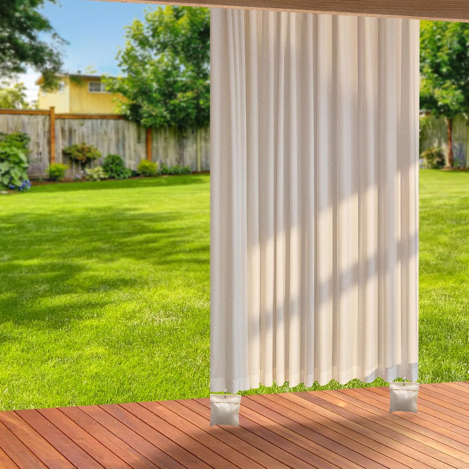 12 Pack Outdoor Curtain Weight Bags, Patio Curtain Sandbag with Sealed Bags and Clips, Reusable Drapery Weighted Bags for Home Outdoor Pergola Gazebo Front Porch Beige