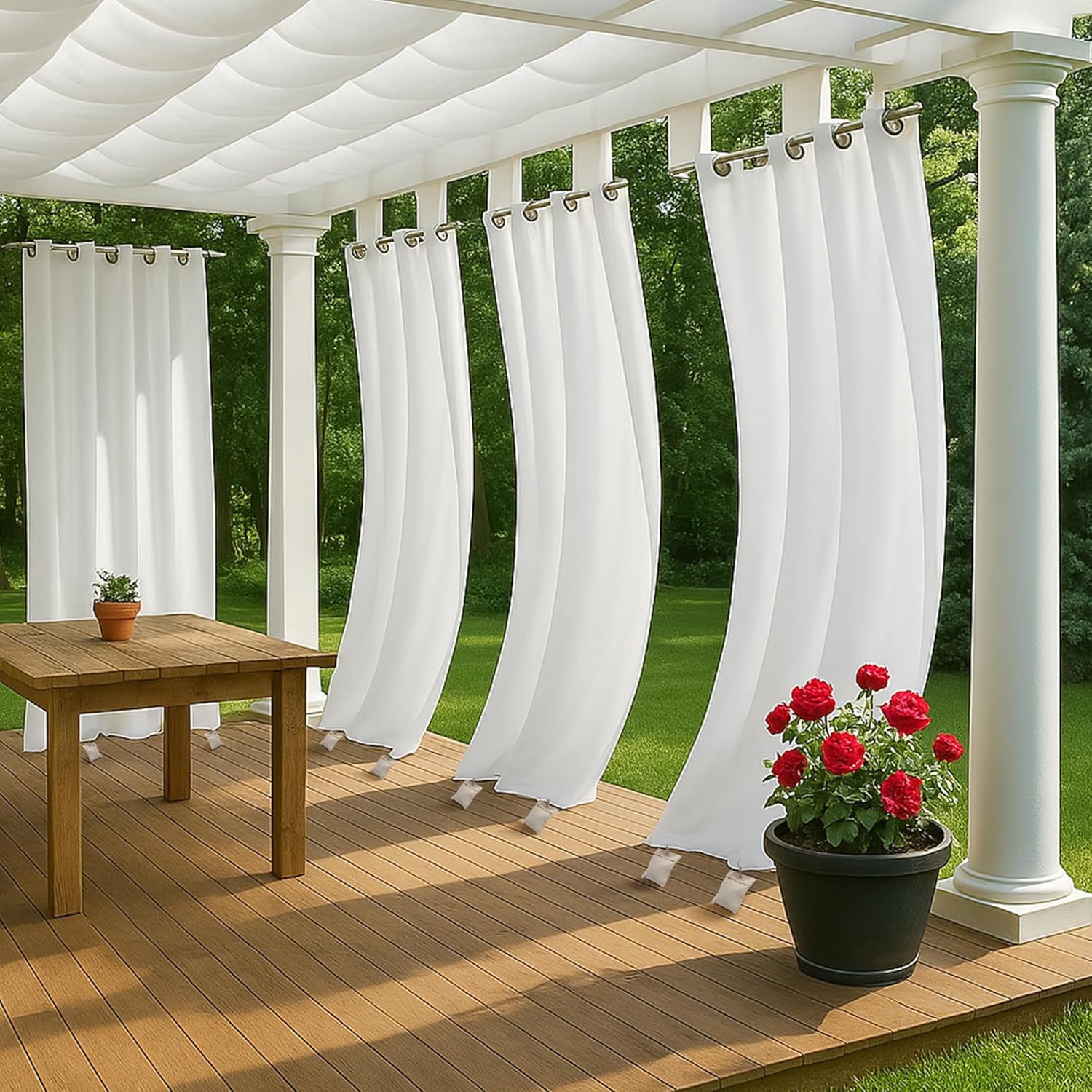 12 Pack Outdoor Curtain Weight Bags, Patio Curtain Sandbag with Sealed Bags and Clips, Reusable Drapery Weighted Bags for Home Outdoor Pergola Gazebo Front Porch Beige