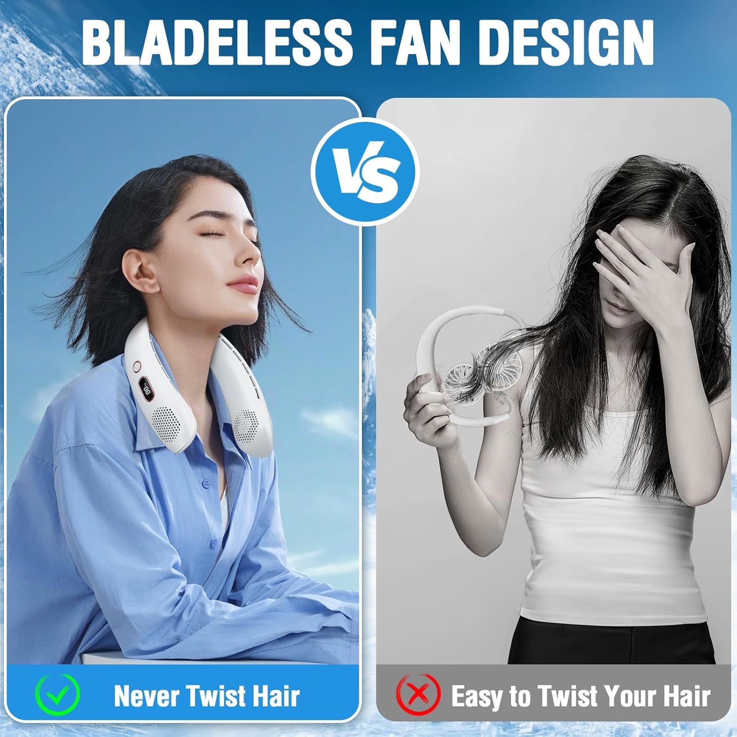 Portable Neck Fan, Hands Free Bladeless Neck Fan Rechargeable 3 Speeds & LCD Display, Battery Operated Wearable Personal Fan, 360° Cooling Hanging Neck Fan for Outdoor Indoor Travel Sport White