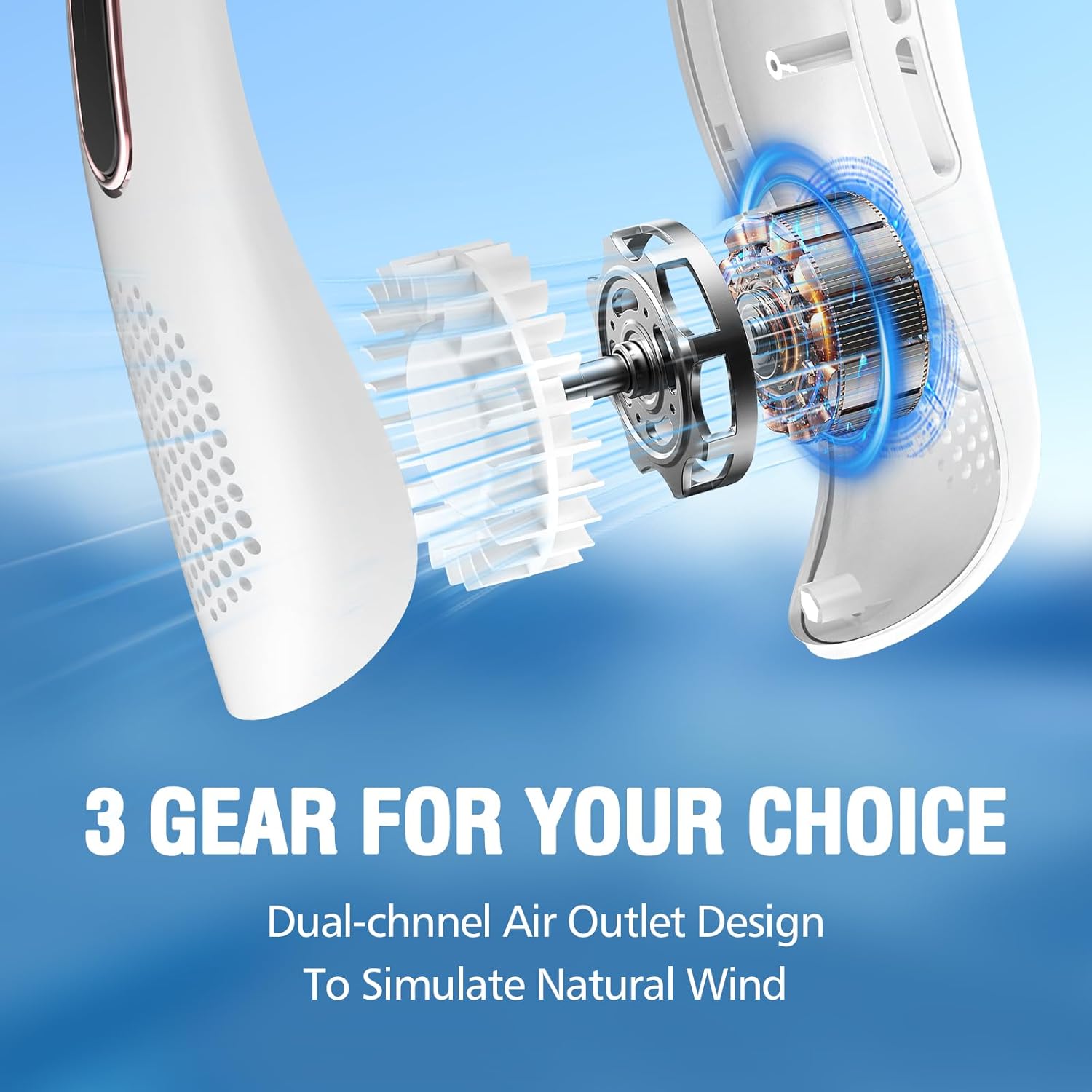 Portable Neck Fan, Hands Free Bladeless Neck Fan Rechargeable 3 Speeds & LCD Display, Battery Operated Wearable Personal Fan, 360° Cooling Hanging Neck Fan for Outdoor Indoor Travel Sport White