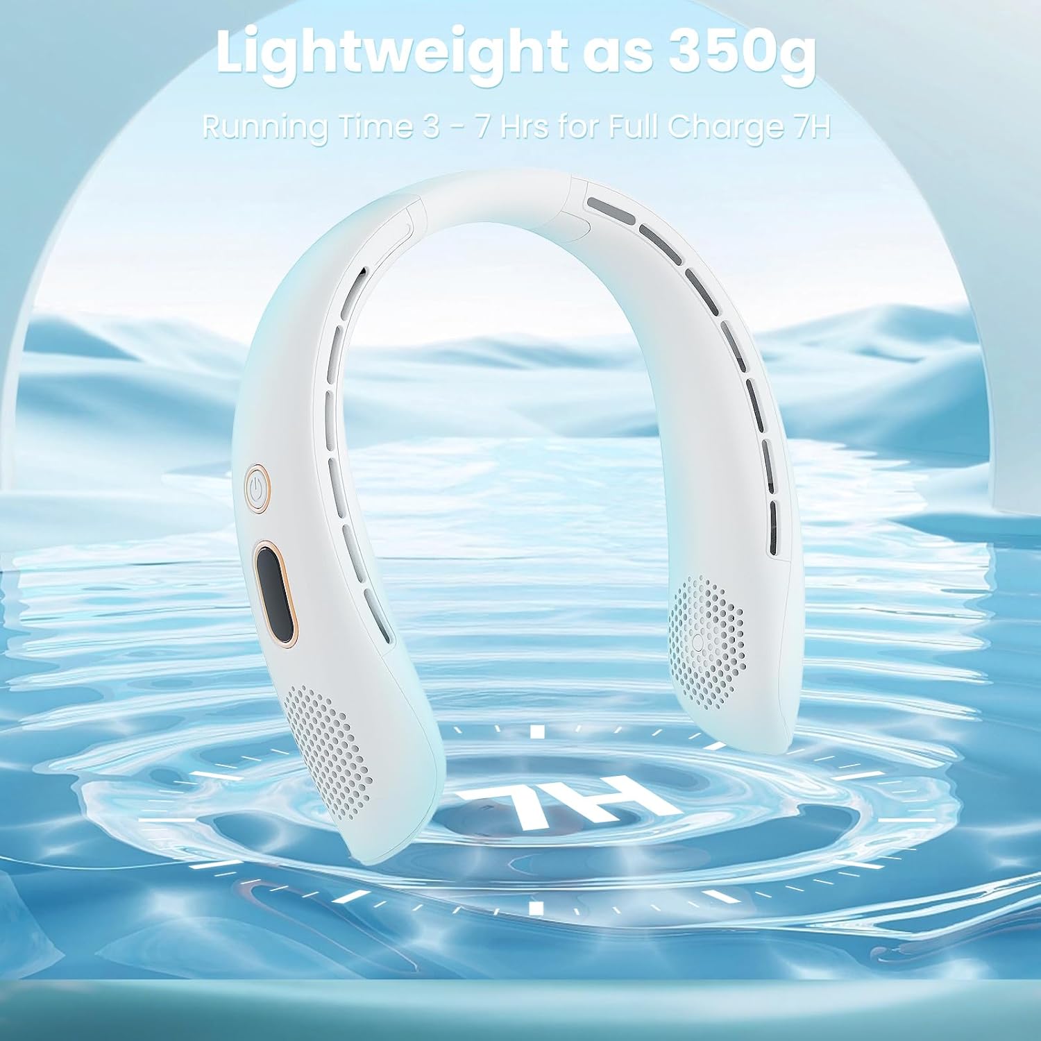 Portable Neck Fan, Hands Free Bladeless Neck Fan Rechargeable 3 Speeds & LCD Display, Battery Operated Wearable Personal Fan, 360° Cooling Hanging Neck Fan for Outdoor Indoor Travel Sport White