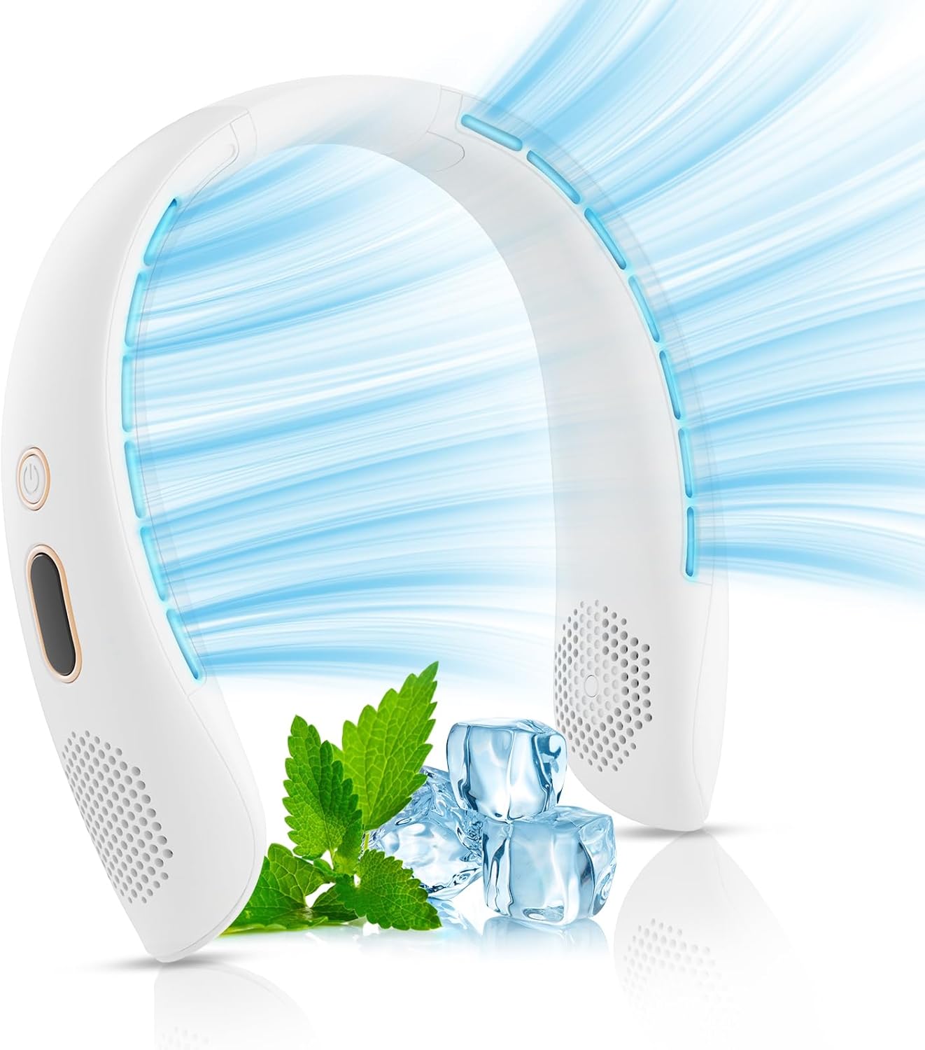 Portable Neck Fan, Hands Free Bladeless Neck Fan Rechargeable 3 Speeds & LCD Display, Battery Operated Wearable Personal Fan, 360° Cooling Hanging Neck Fan for Outdoor Indoor Travel Sport White