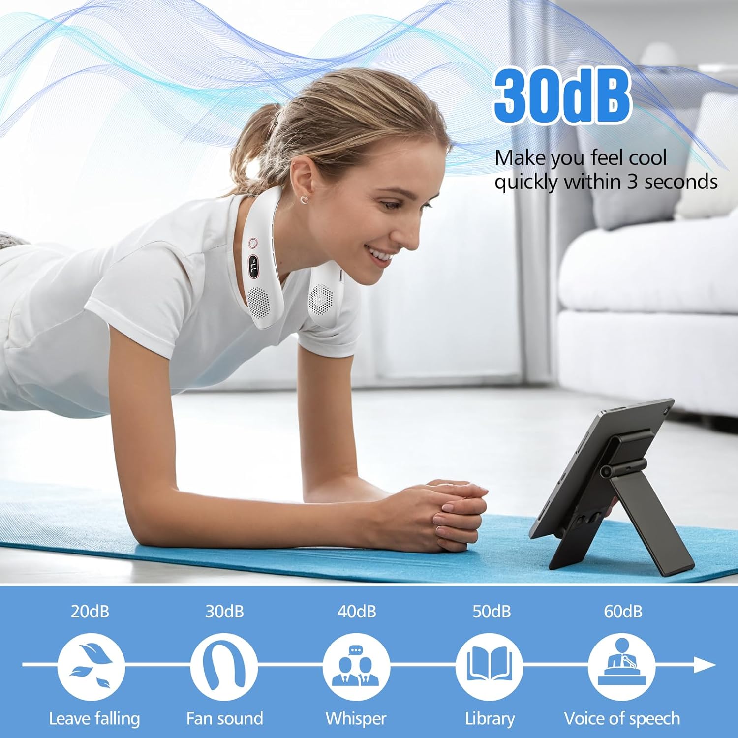 Portable Neck Fan, Hands Free Bladeless Neck Fan Rechargeable 3 Speeds & LCD Display, Battery Operated Wearable Personal Fan, 360° Cooling Hanging Neck Fan for Outdoor Indoor Travel Sport White