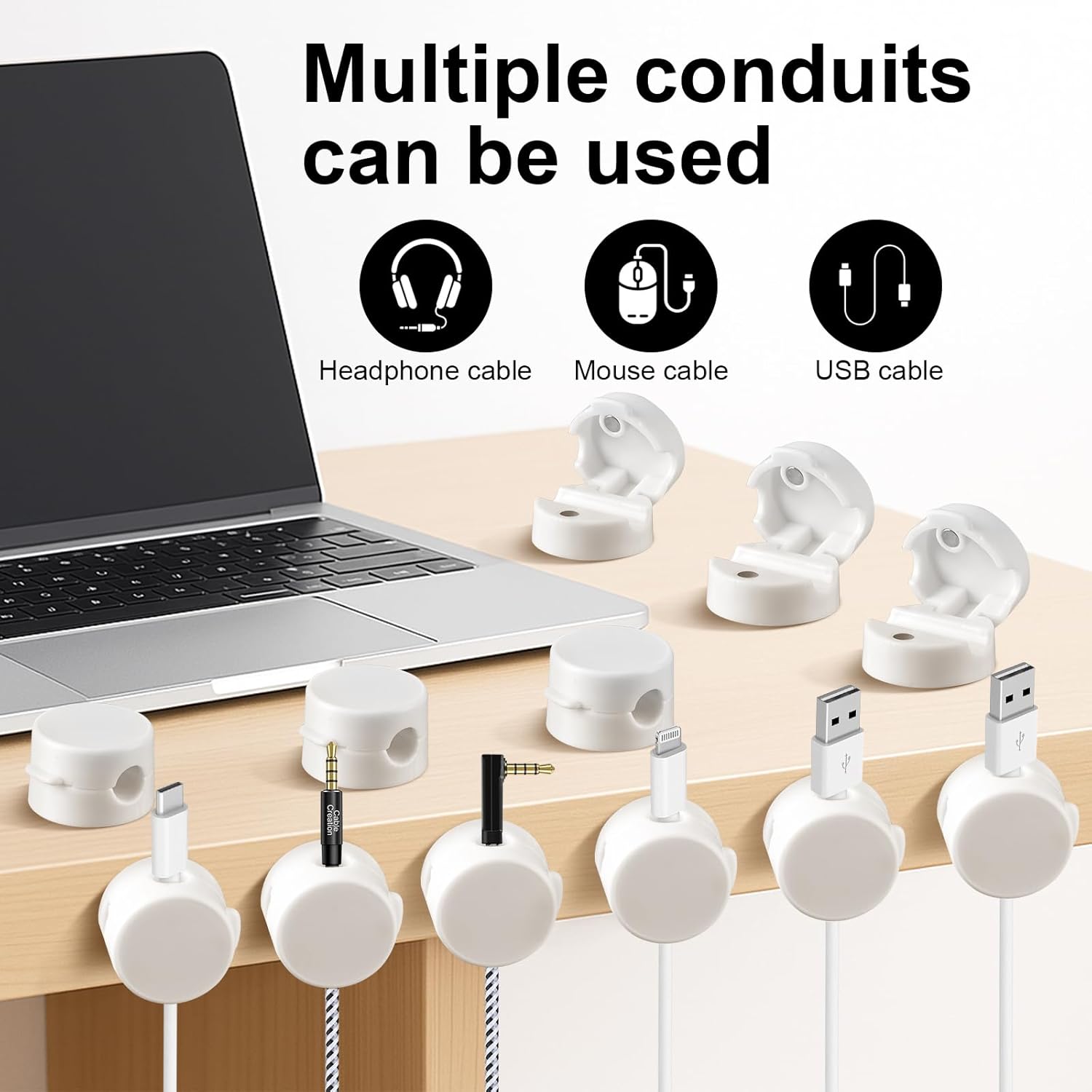 Magnetic Cable Clips 12-Pack – Cord Holders for Desk, Car, Wall & Office – Organizer for Phone Charging Cables, USB Wires & Headphone Cords – White