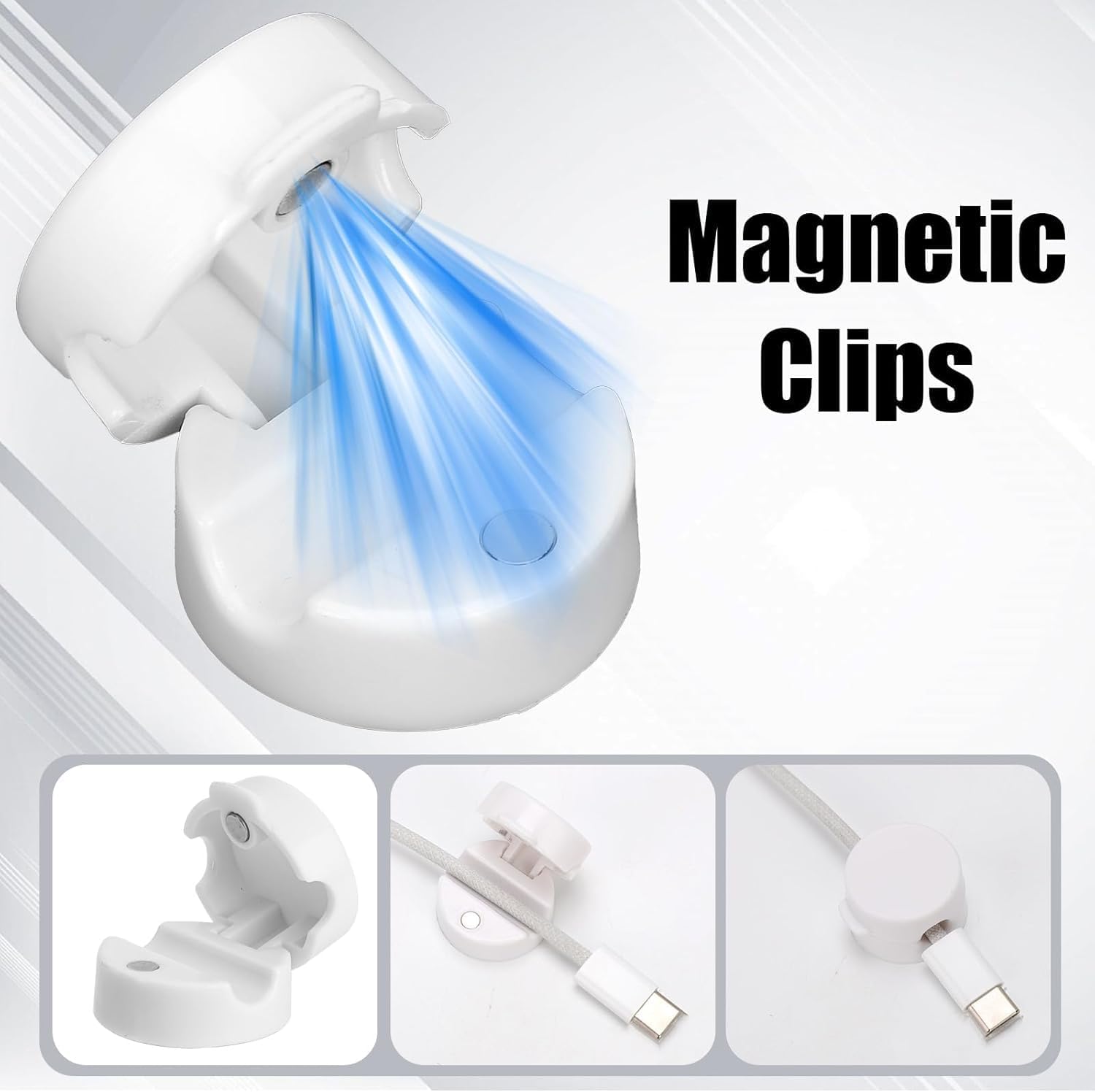 Magnetic Cable Clips 12-Pack – Cord Holders for Desk, Car, Wall & Office – Organizer for Phone Charging Cables, USB Wires & Headphone Cords – White