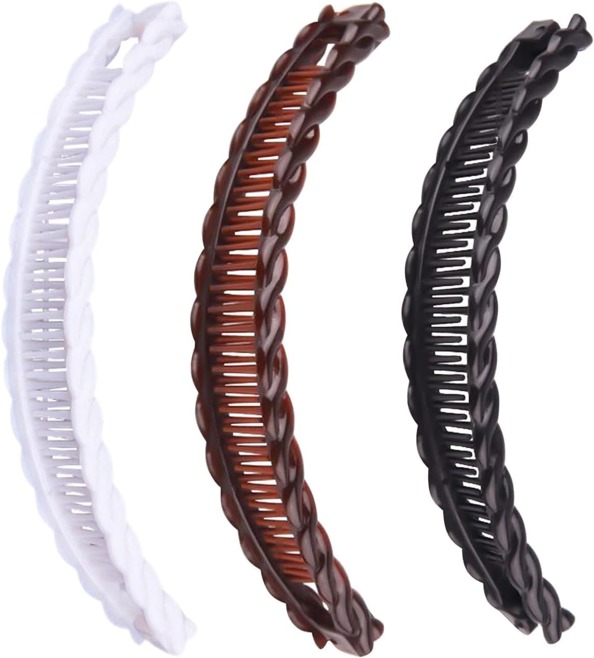 3Pcs Banana Clips Hair, Vintage Clincher Combs Banana Hair Clips Claws Hair Clips, Banana Clips Hair for Thick Hair Black, White, Brown
