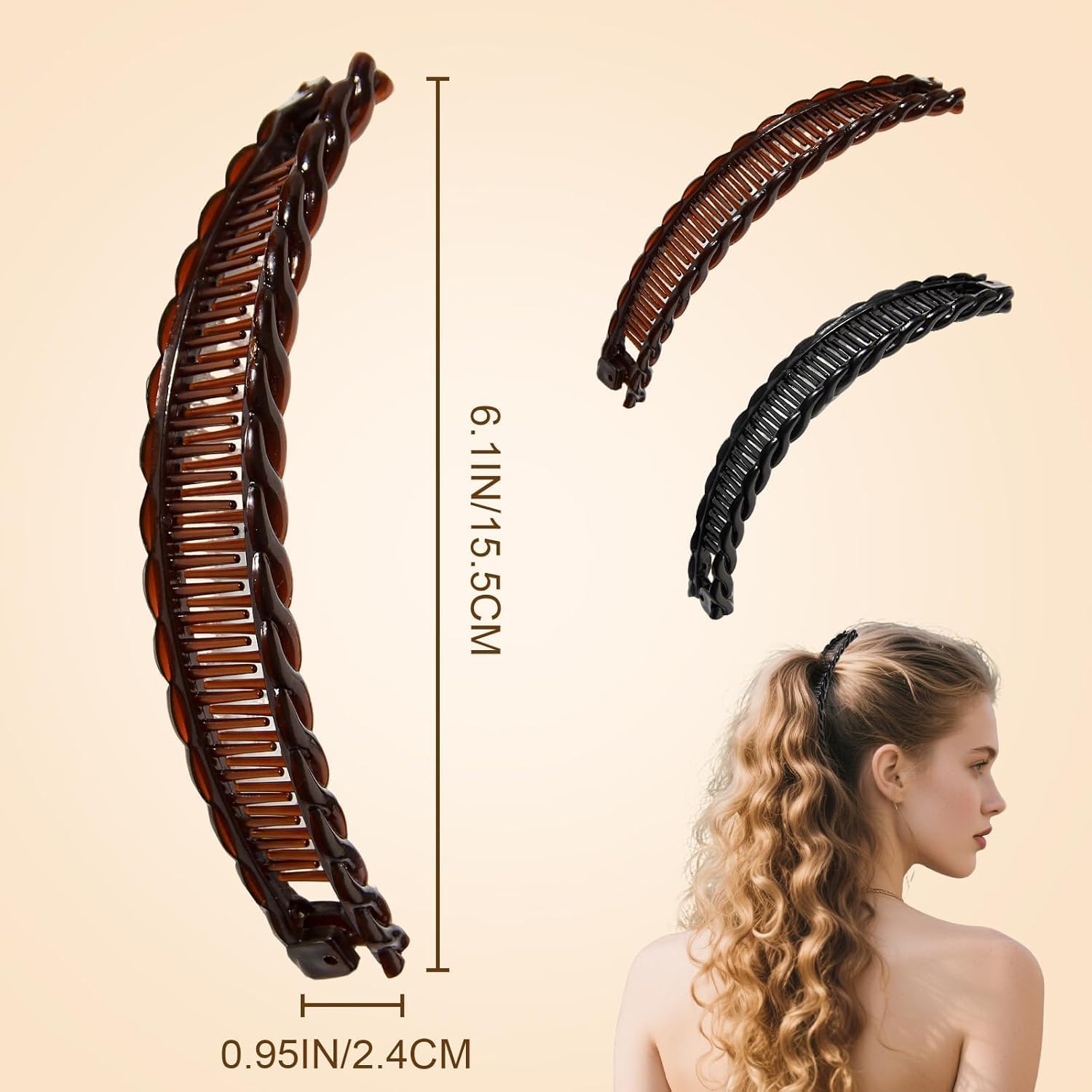 3Pcs Banana Clips Hair, Vintage Clincher Combs Banana Hair Clips Claws Hair Clips, Banana Clips Hair for Thick Hair Black, White, Brown