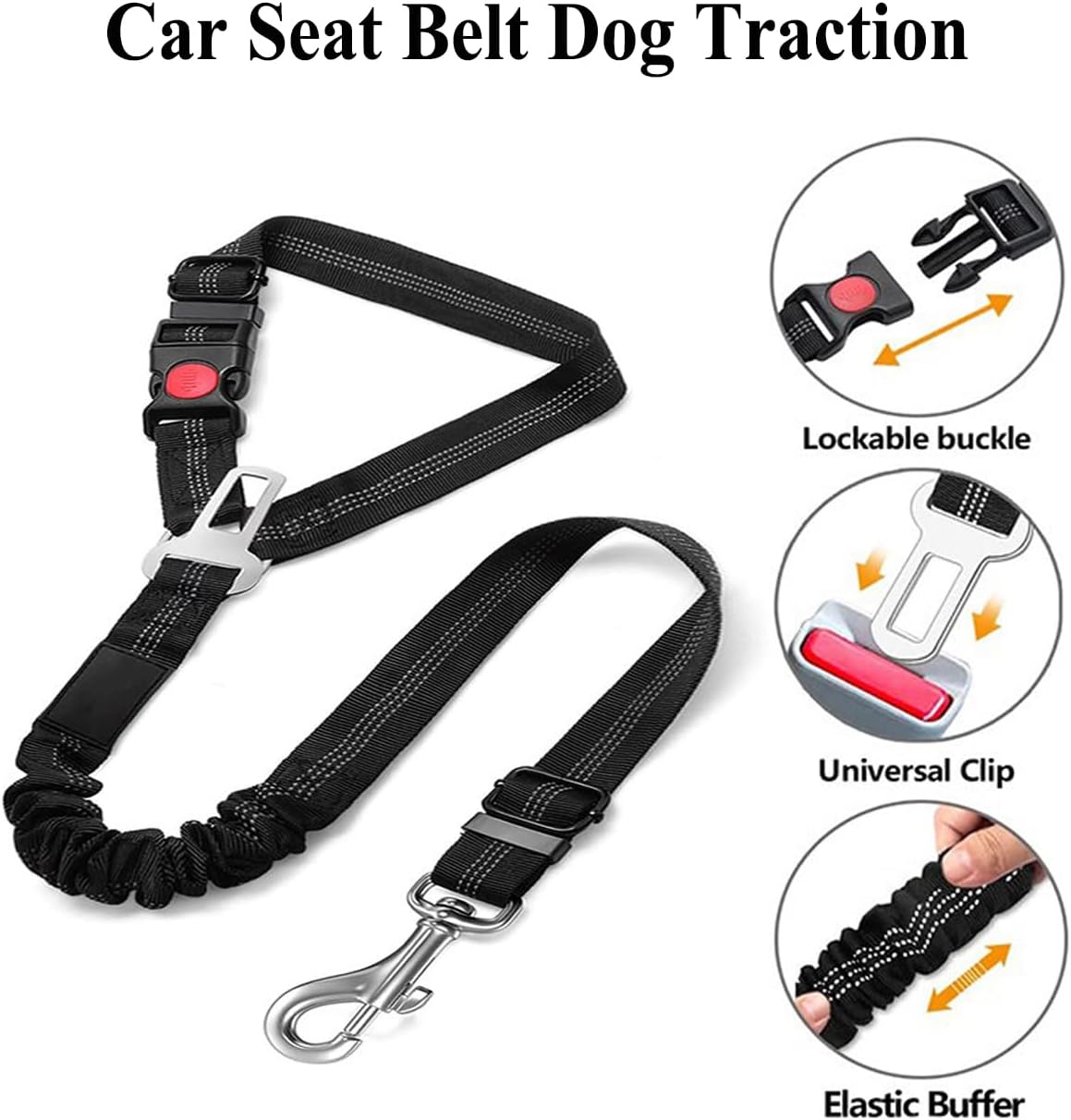 Dog Seat Belts for Car, 2 Pcs Dog Tether with Elastic Bungee Buffer, Adjustable Dog Car Seatbelts and Strong Leash Leads Accessories for Dogs Cats Pets, Black