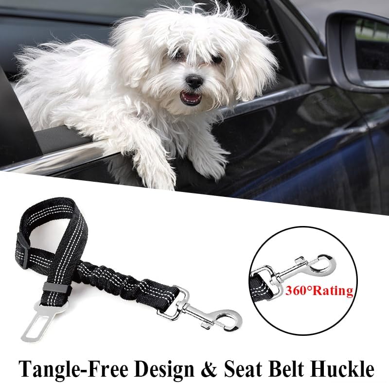 Dog Seat Belts for Car, 2 Pcs Dog Tether with Elastic Bungee Buffer, Adjustable Dog Car Seatbelts and Strong Leash Leads Accessories for Dogs Cats Pets, Black