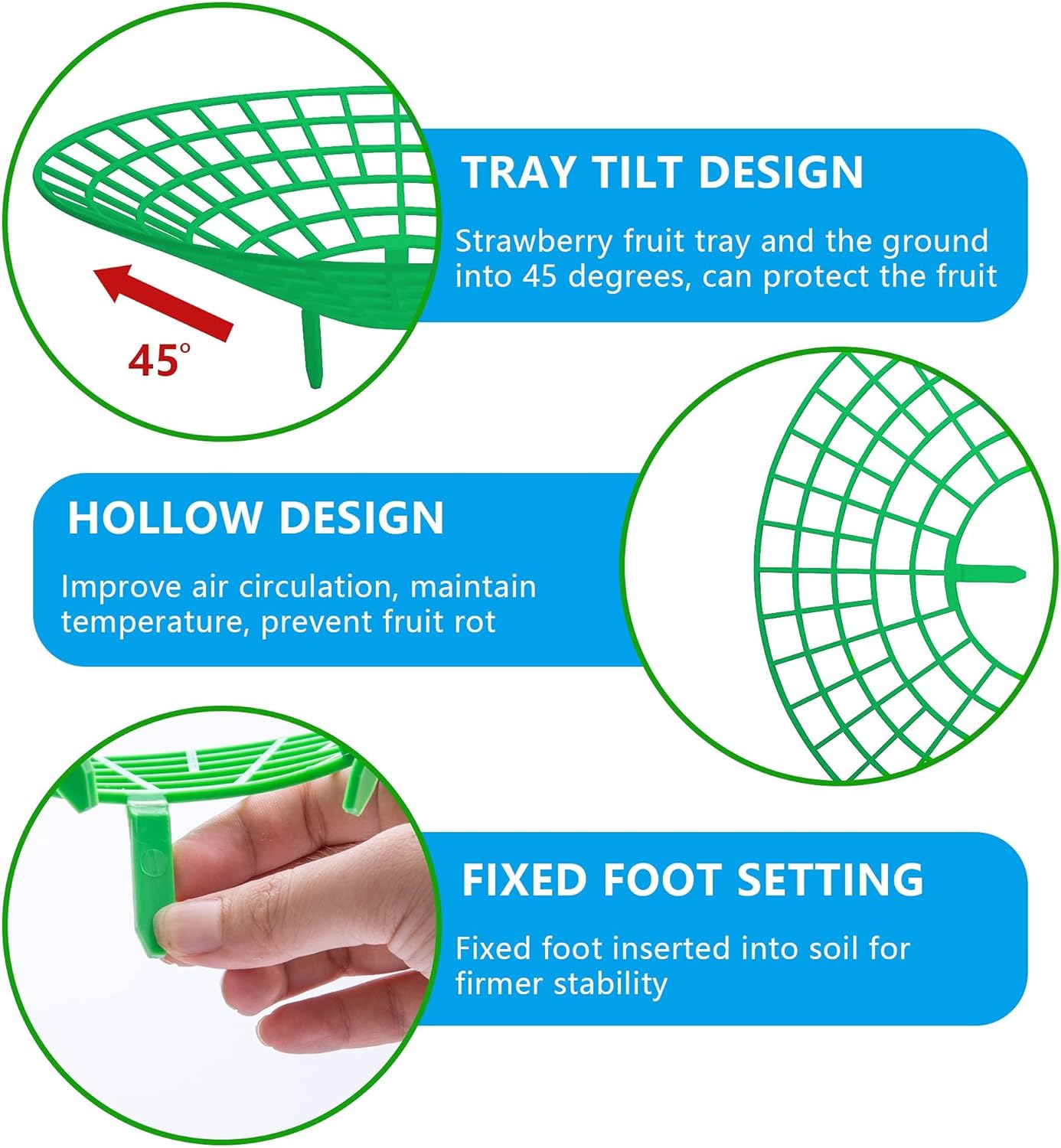 10 Pack Strawberry Plant Supports, Strawberry Plant Stand with 3 Sturdy Legs, Strawberry Growing Racks, Strawberry Growing Frame, Protecting Strawberry Plants from Mold, Rot and Dirt, Green