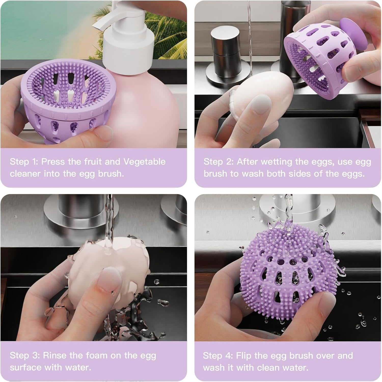 Silicone Egg Brush Cleaner with Suction Cup, Premium Fresh Egg Washer and Brush for Easy Cleaning of Farm-Fresh Eggs Green