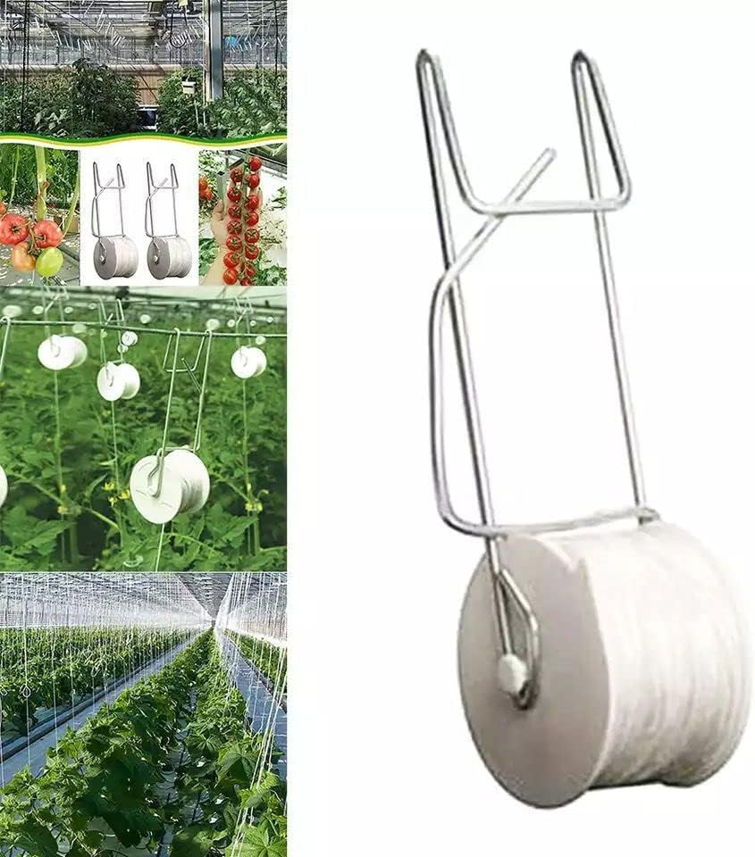 10 PCS Tomato Roller Hooks with String & 40 Clips, 49.2FT Twine Tomato Trellis Kit - Climbing Support for Tomato, Flower Vine, Greenhouse, Home Gardening 10 PCS