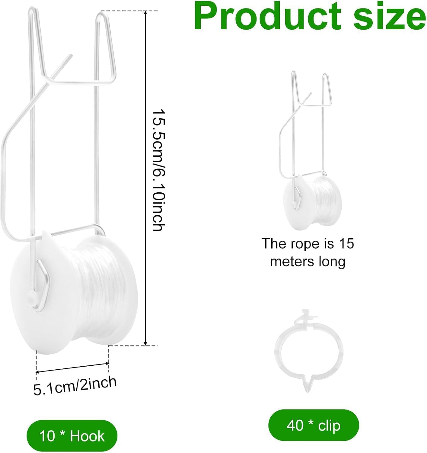 10 PCS Tomato Roller Hooks with String & 40 Clips, 49.2FT Twine Tomato Trellis Kit - Climbing Support for Tomato, Flower Vine, Greenhouse, Home Gardening 10 PCS