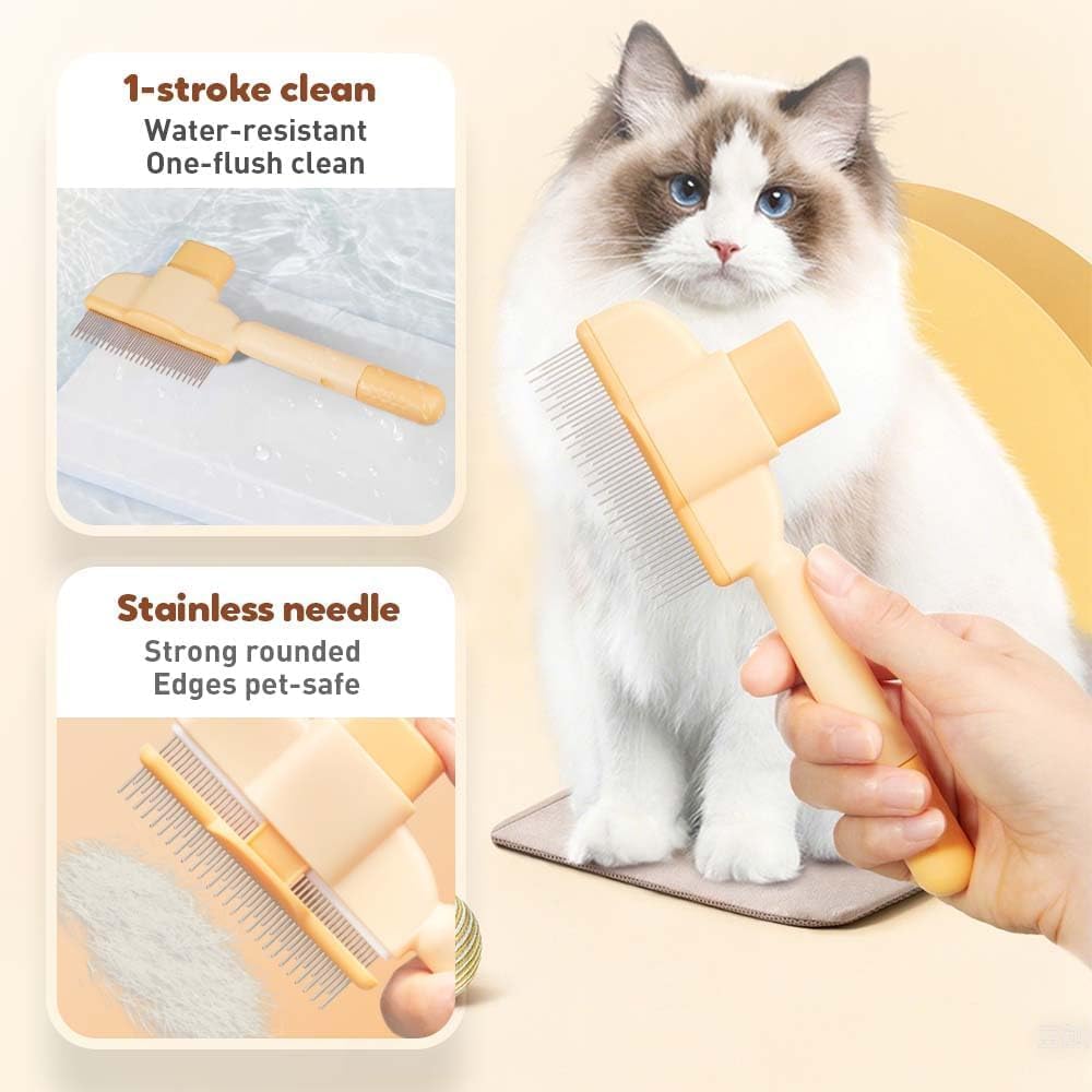Avatore Zenbrush - Removes Fur & Relieves Pain, Zen Brush for Cats, Zenbrush Cat Comb, Self-Cleaning Cat Brush with Release Button, Cat Grooming Flea Brush for Short & Long Cat orange,2pcs