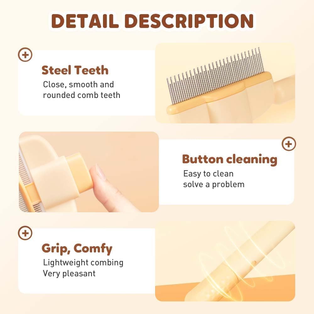 Avatore Zenbrush - Removes Fur & Relieves Pain, Zen Brush for Cats, Zenbrush Cat Comb, Self-Cleaning Cat Brush with Release Button, Cat Grooming Flea Brush for Short & Long Cat orange,2pcs