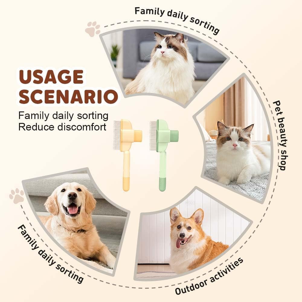 Avatore Zenbrush - Removes Fur & Relieves Pain, Zen Brush for Cats, Zenbrush Cat Comb, Self-Cleaning Cat Brush with Release Button, Cat Grooming Flea Brush for Short & Long Cat orange,2pcs
