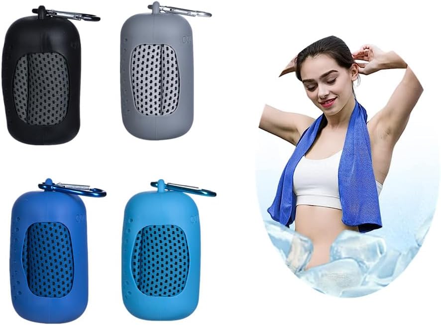4 Pcs Cooling Towel 31.4"x 11.8" , Ice Towel,with Portable Towel Silicone Bag, Soft Breathable Chilly Towel Stay Cool for Yoga, Sport, Gym, Camping, Fitness, Running & More Activities Multicolor