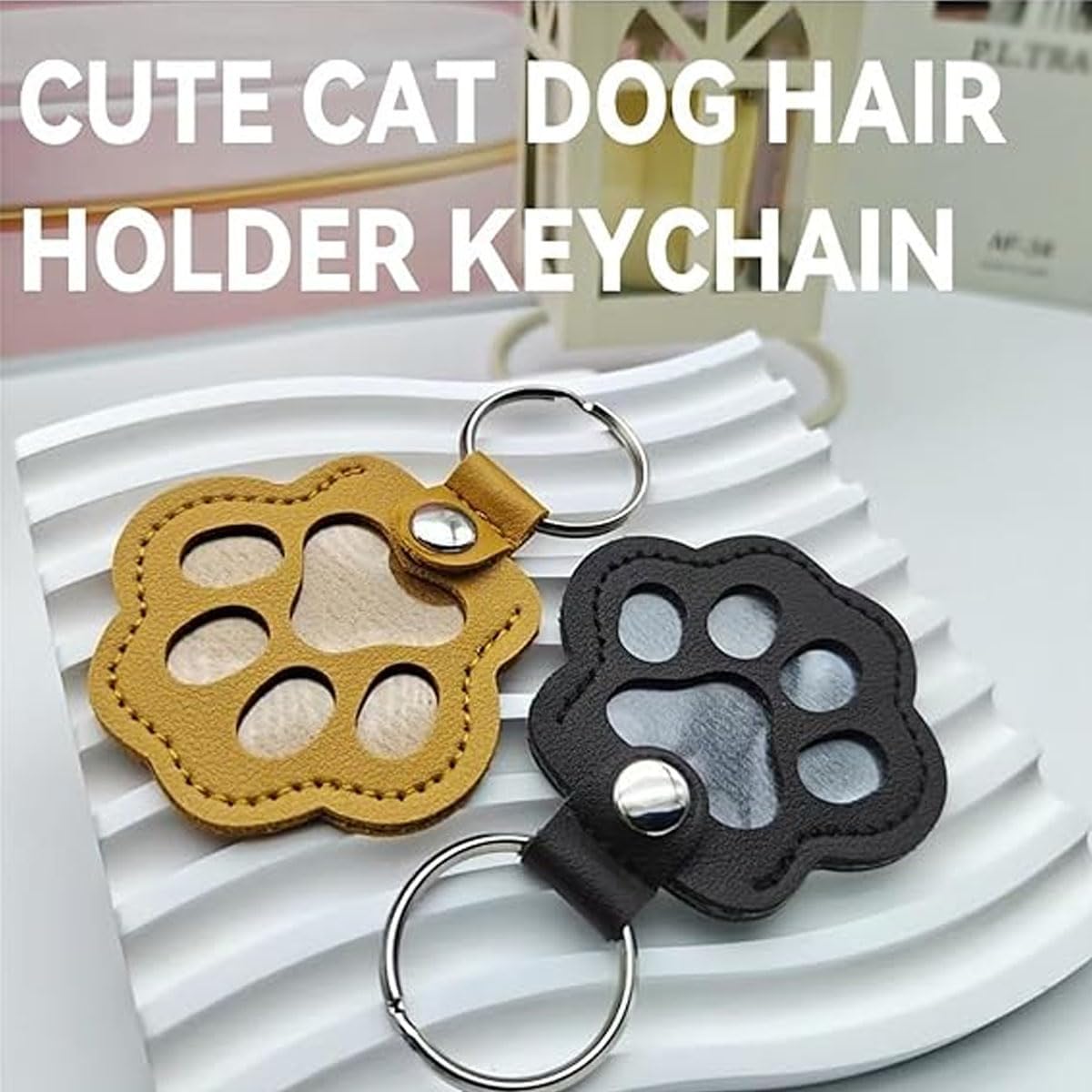 3pcs Leather Pet Memorial Keychain,Dog Hair Collector Keychain,Cat Paw Shaped Pet Memorial Gifts for Pet Parent 3PCS
