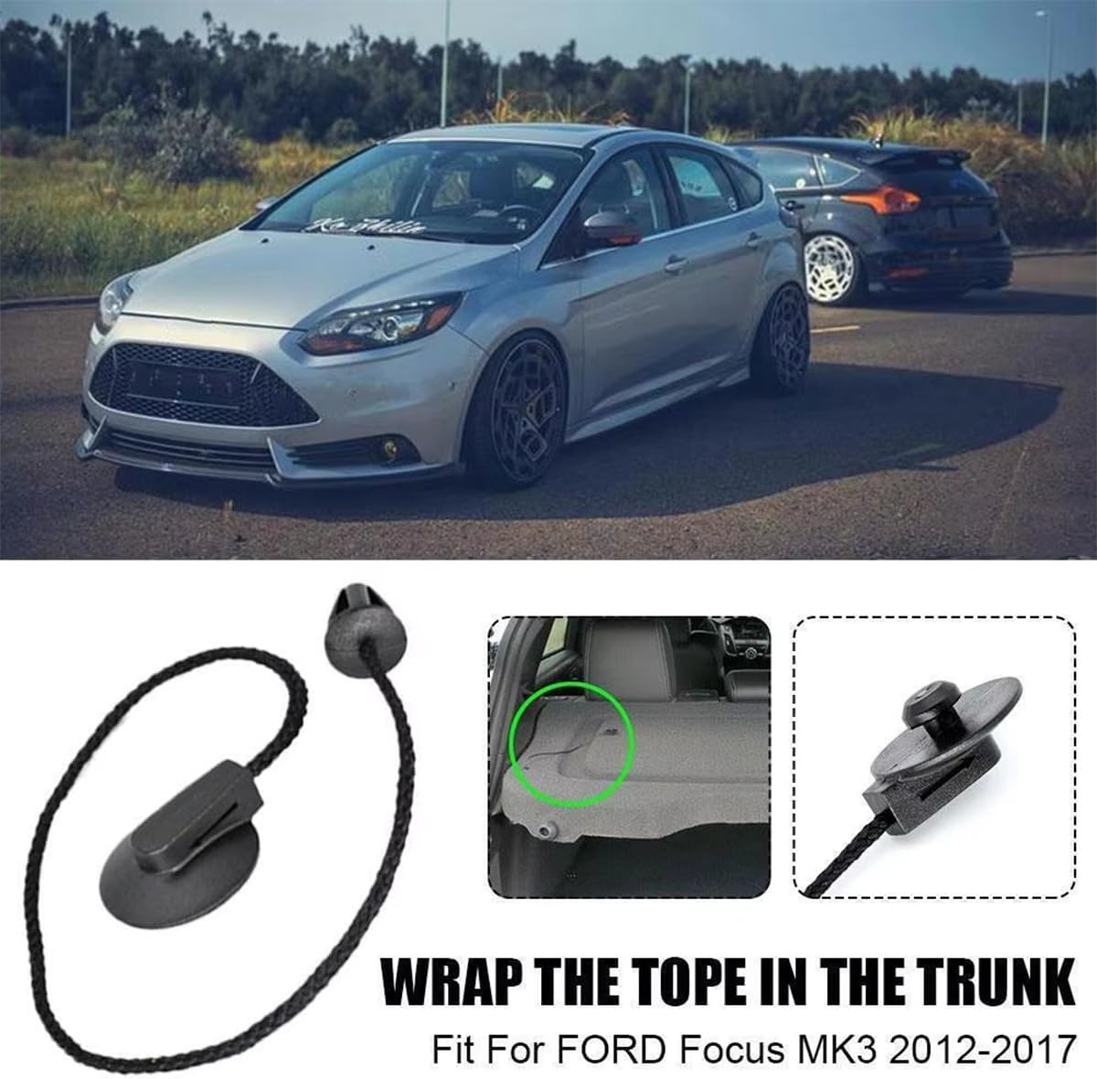 2PCS Parcel Shelf Fixing Cord, Parcel Shelf Fixing Strap, Car Parcel Shelf Cords Rear Parcel Shelf Strings for Focus MK3 2012-2017 Ford