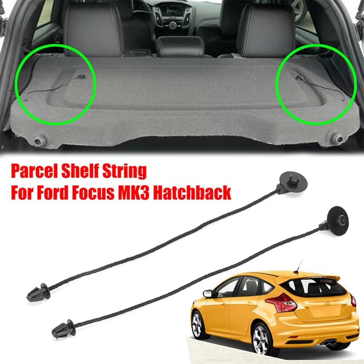 2PCS Parcel Shelf Fixing Cord, Parcel Shelf Fixing Strap, Car Parcel Shelf Cords Rear Parcel Shelf Strings for Focus MK3 2012-2017 Ford