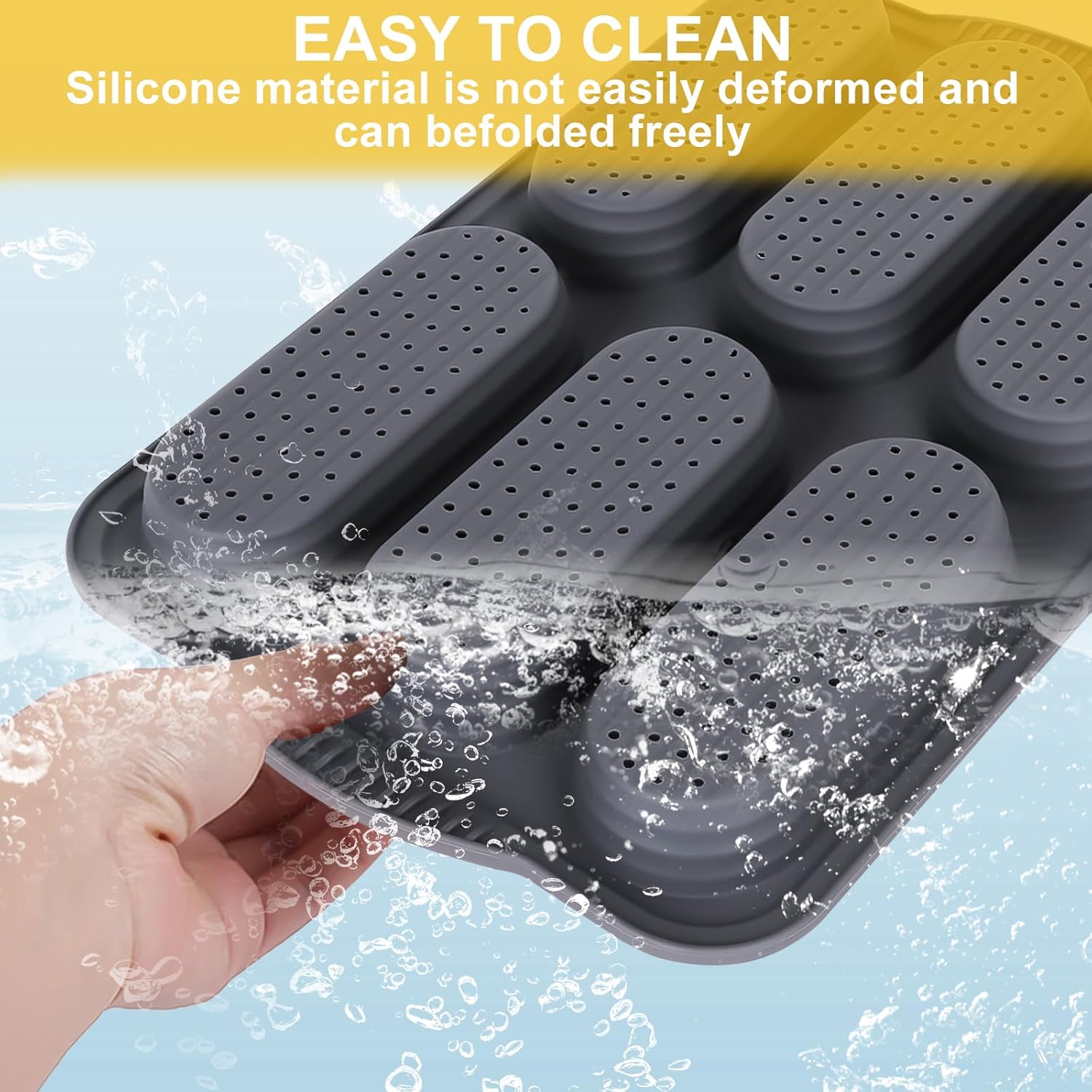 Hot Dog Bun Pan, Baguette Sandwich Baking Tray, with Oil Brush, Non-Stick Mold for French Bread, Sandwiches, Microwave, Oven Safe A