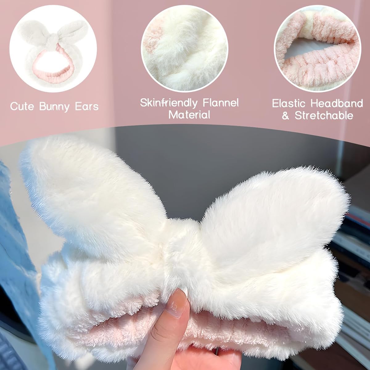 Skin Care Headband, Face Washing band, Bunny Ears, Bath Shower, Girls Elastic Makeup C, M