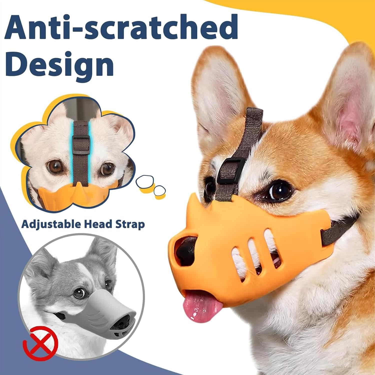 Silicone Dog Muzzle, Soft Muzzle for Small Medium Dogs, Breathable Silicone Cage Mouth Cover for Poodle Dachshund to Prevent Biting and Chewing Adjustable Head Strap S,Orange