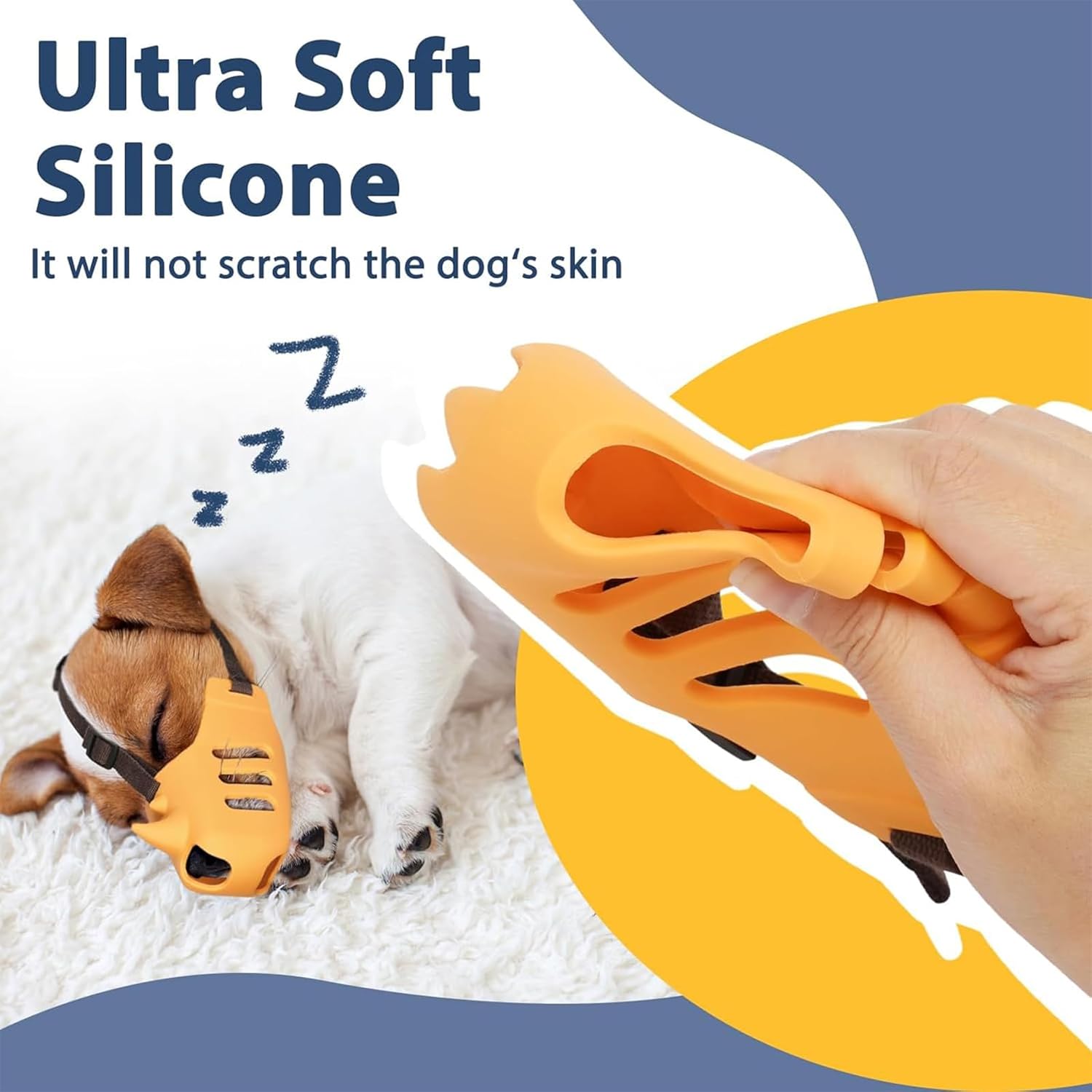 Silicone Dog Muzzle, Soft Muzzle for Small Medium Dogs, Breathable Silicone Cage Mouth Cover for Poodle Dachshund to Prevent Biting and Chewing Adjustable Head Strap S,Orange