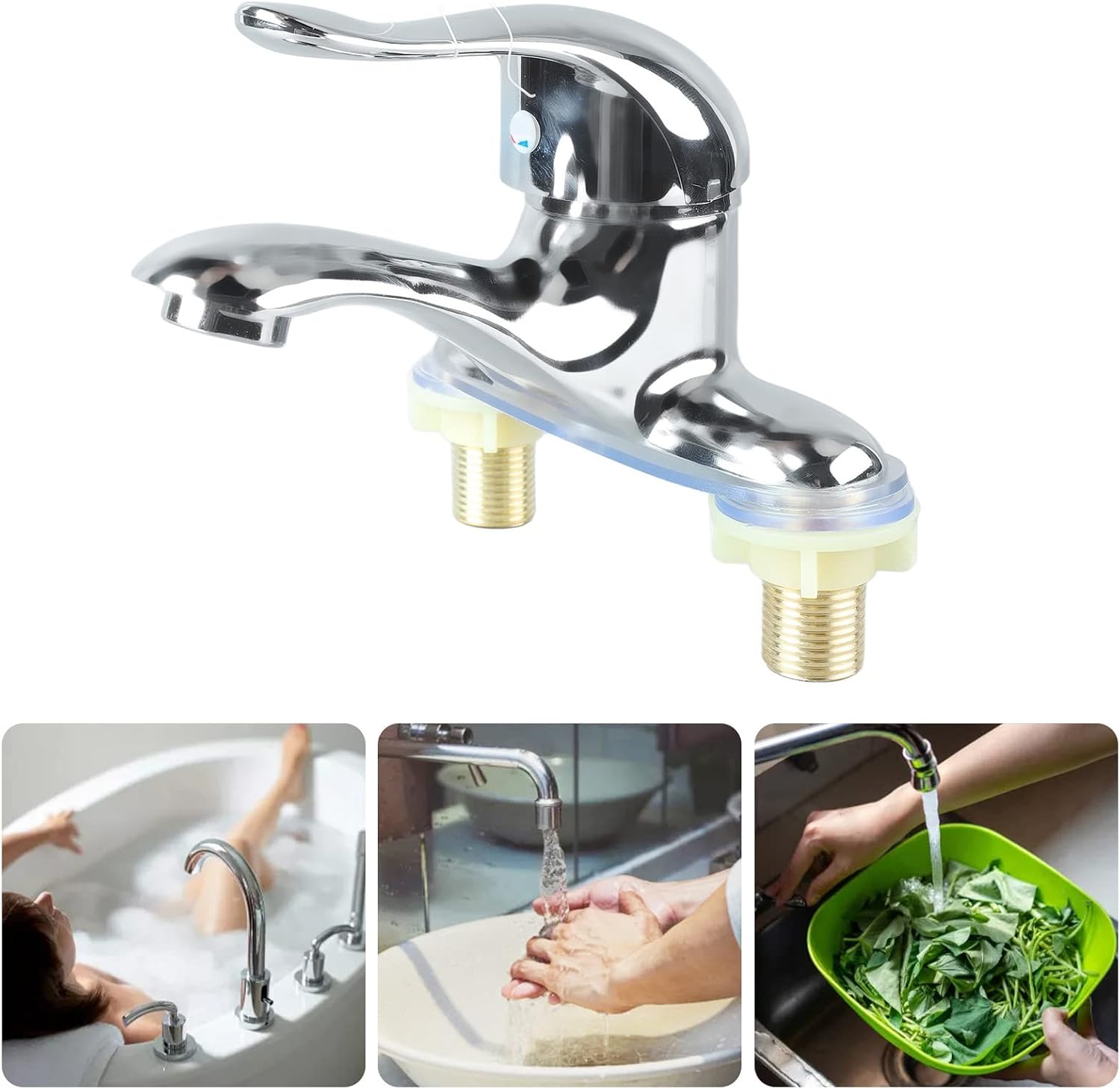 Modern Bathroom Sink Faucet, Zinc Alloy, Chrome Finish, 2 Hole, Single Handle, Easy Install, Suitable for Home & Hotel