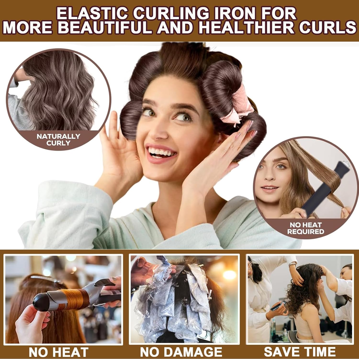 Heatless Hair Curler Set, 3 Pcs Hair Curlers No Heat, Heatless Overnight Blowout Rods with Hook for Hair Styling Tools Women Long Hair Rollers Kahki