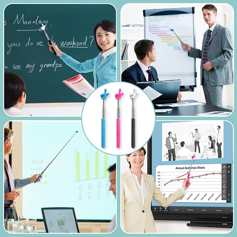 Retractable Reading Pointer Stick for Kids, Teachers, Stretchable, Lightweight, Durable, Classroom Presentation Educational Tool, Great Reading Guidance and Instructions Blue+Pink+Black&White