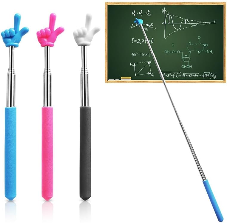 Retractable Reading Pointer Stick for Kids, Teachers, Stretchable, Lightweight, Durable, Classroom Presentation Educational Tool, Great Reading Guidance and Instructions Blue+Pink+Black&White
