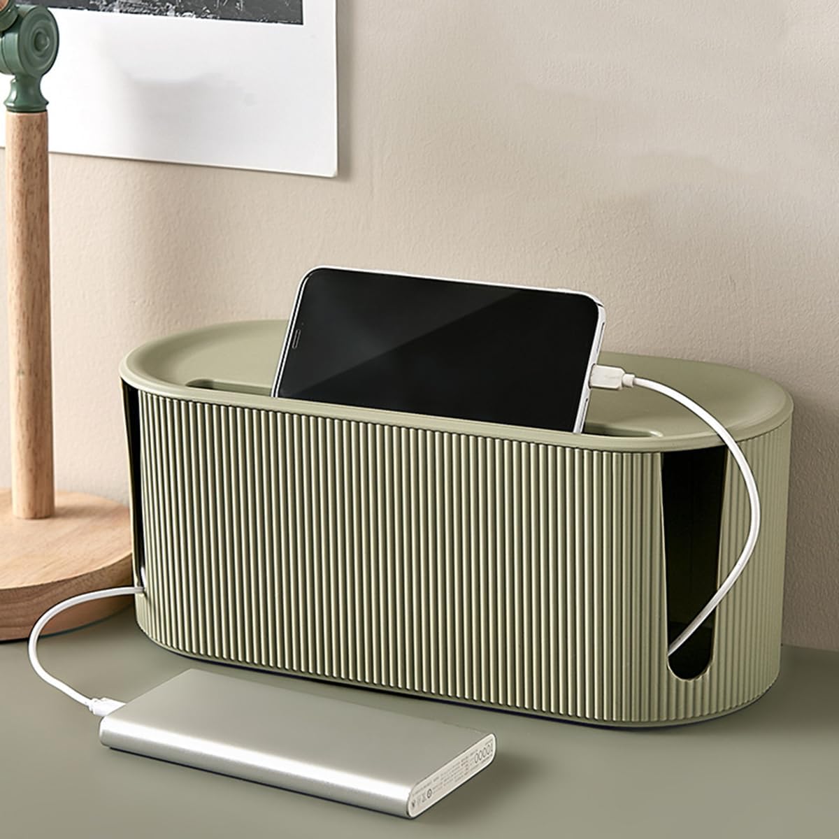 Cord Hider with Multi-Port Design Durable Power Strip Organizer Box Wire Plug Board Storage Ethernet Cable Storage Data Cable Box Green