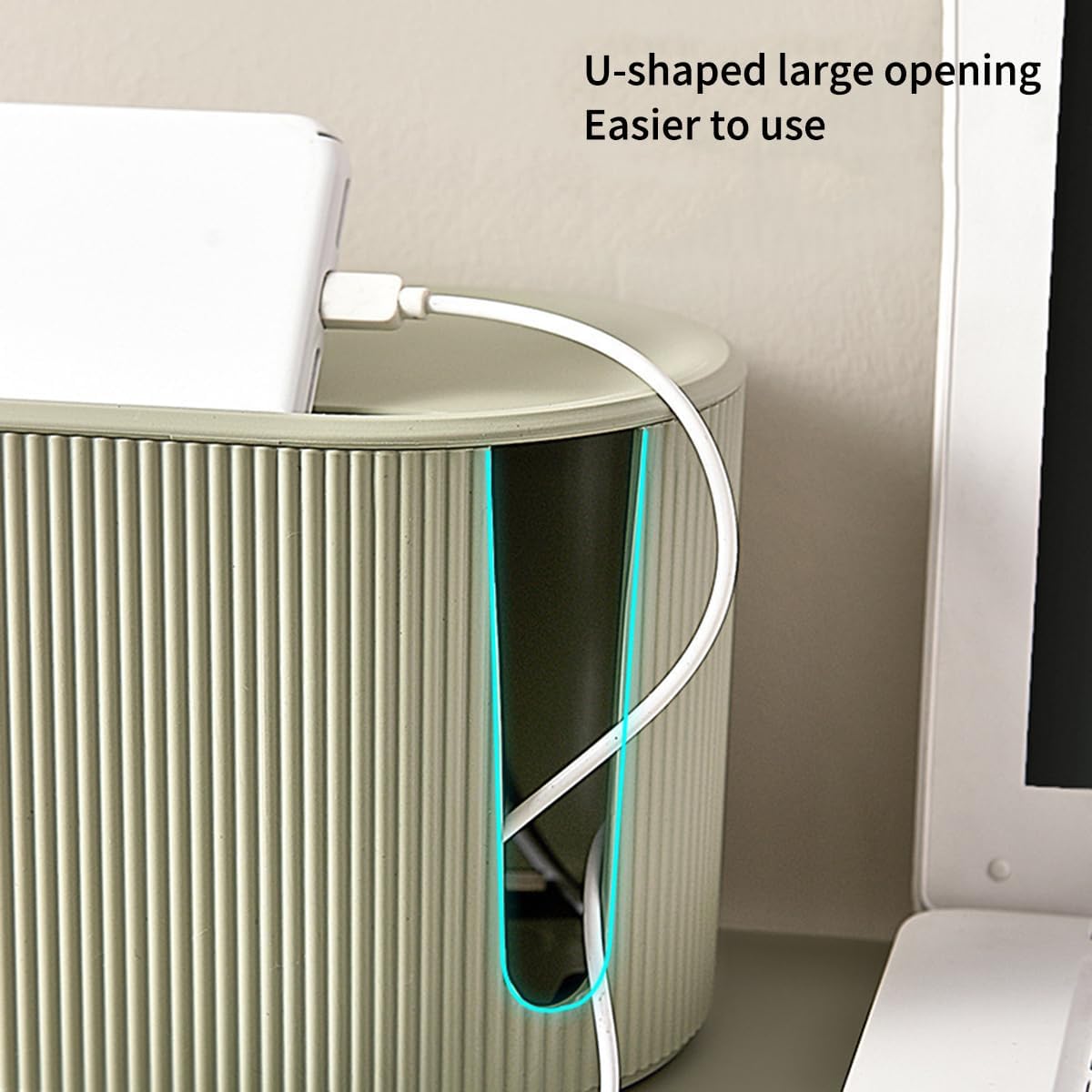 Cord Hider with Multi-Port Design Durable Power Strip Organizer Box Wire Plug Board Storage Ethernet Cable Storage Data Cable Box Green