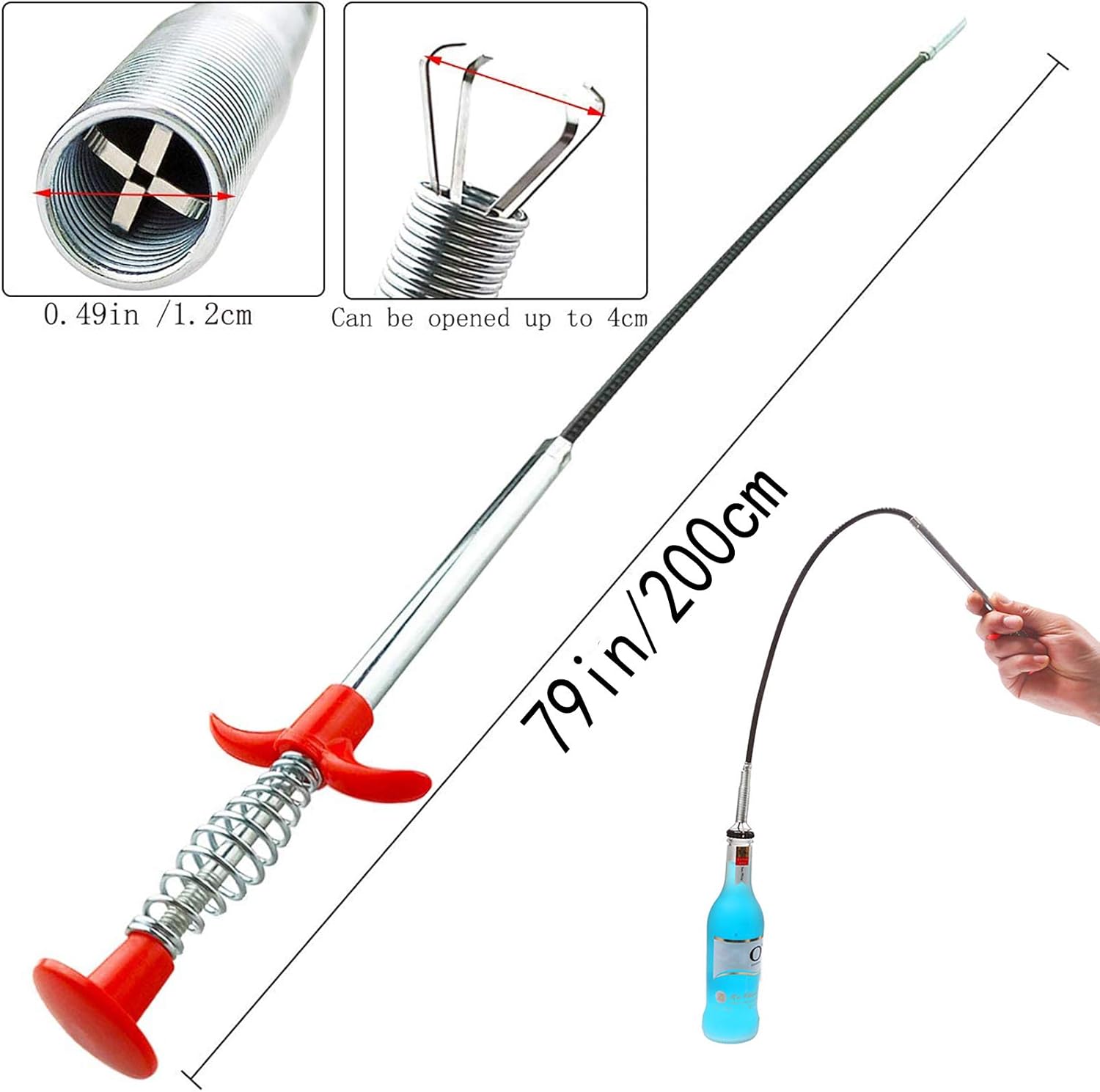 Drain Snake, Drain Clog Remover - Gutter Cleaning Tools Drain Cleaner for Toilet Sewer Shower Kitchen Bathroom Tub Clogged Drains Opener Cleaning Tool, Flexible Grabber Claw Pick Up Reacher 79 inch