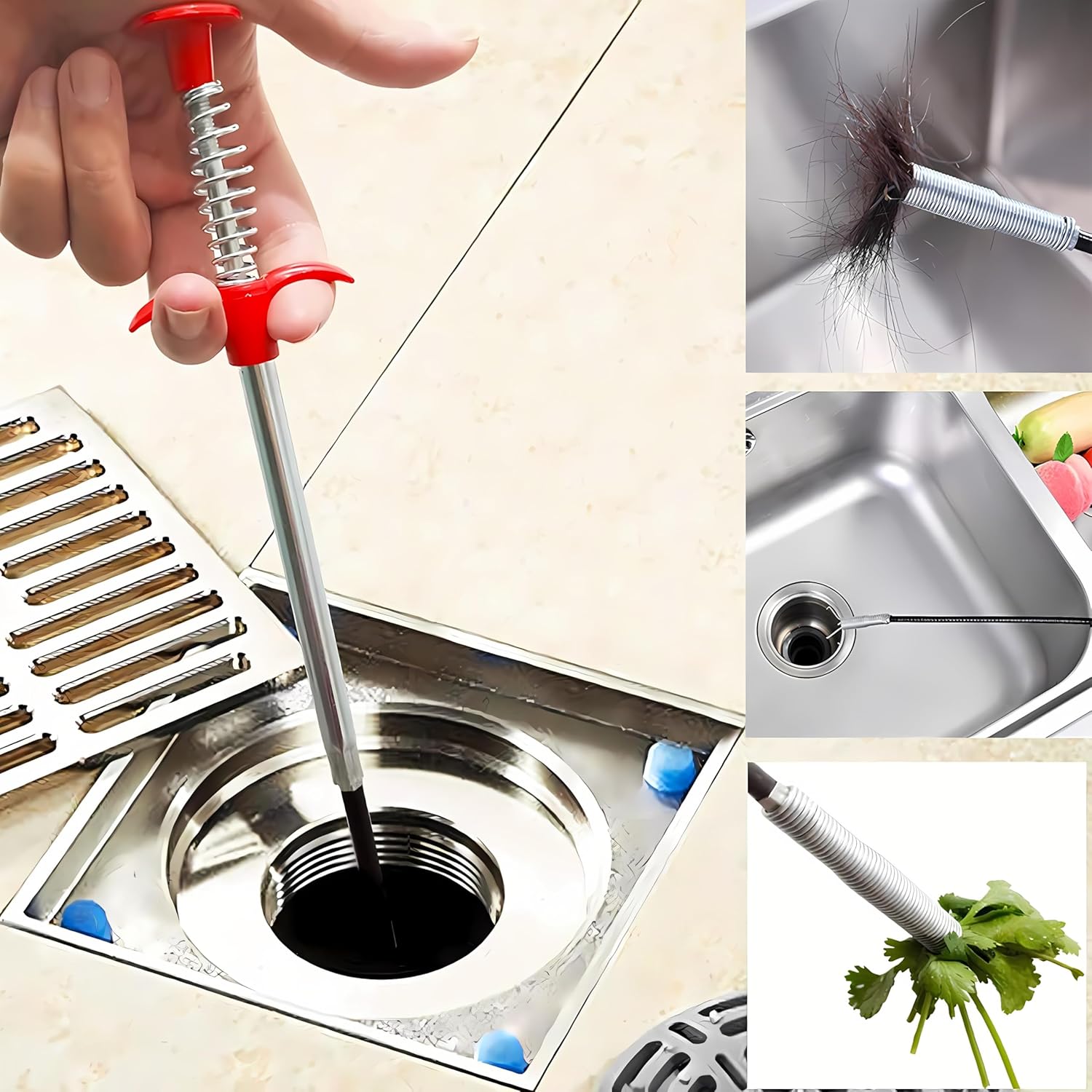 Drain Snake, Drain Clog Remover - Gutter Cleaning Tools Drain Cleaner for Toilet Sewer Shower Kitchen Bathroom Tub Clogged Drains Opener Cleaning Tool, Flexible Grabber Claw Pick Up Reacher 79 inch