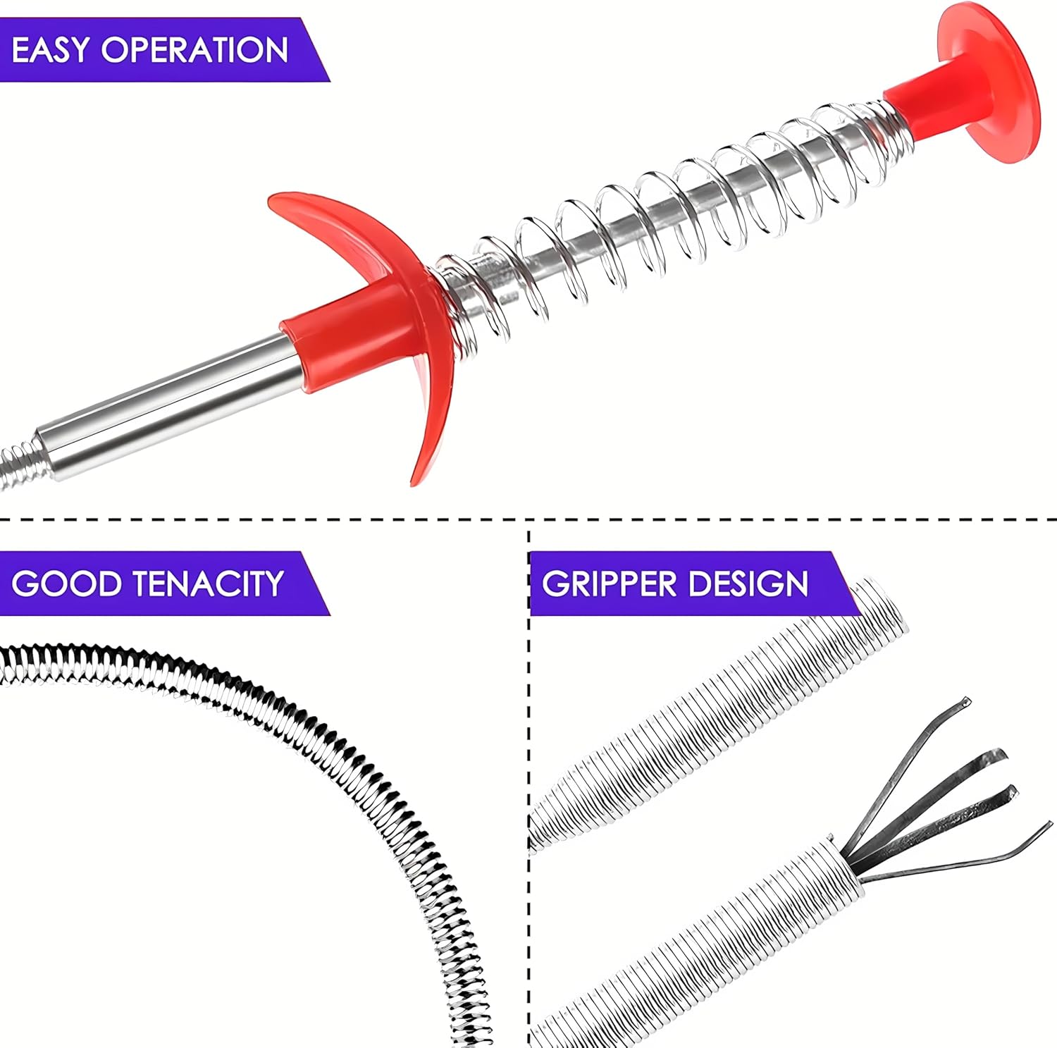 Drain Snake, Drain Clog Remover - Gutter Cleaning Tools Drain Cleaner for Toilet Sewer Shower Kitchen Bathroom Tub Clogged Drains Opener Cleaning Tool, Flexible Grabber Claw Pick Up Reacher 79 inch