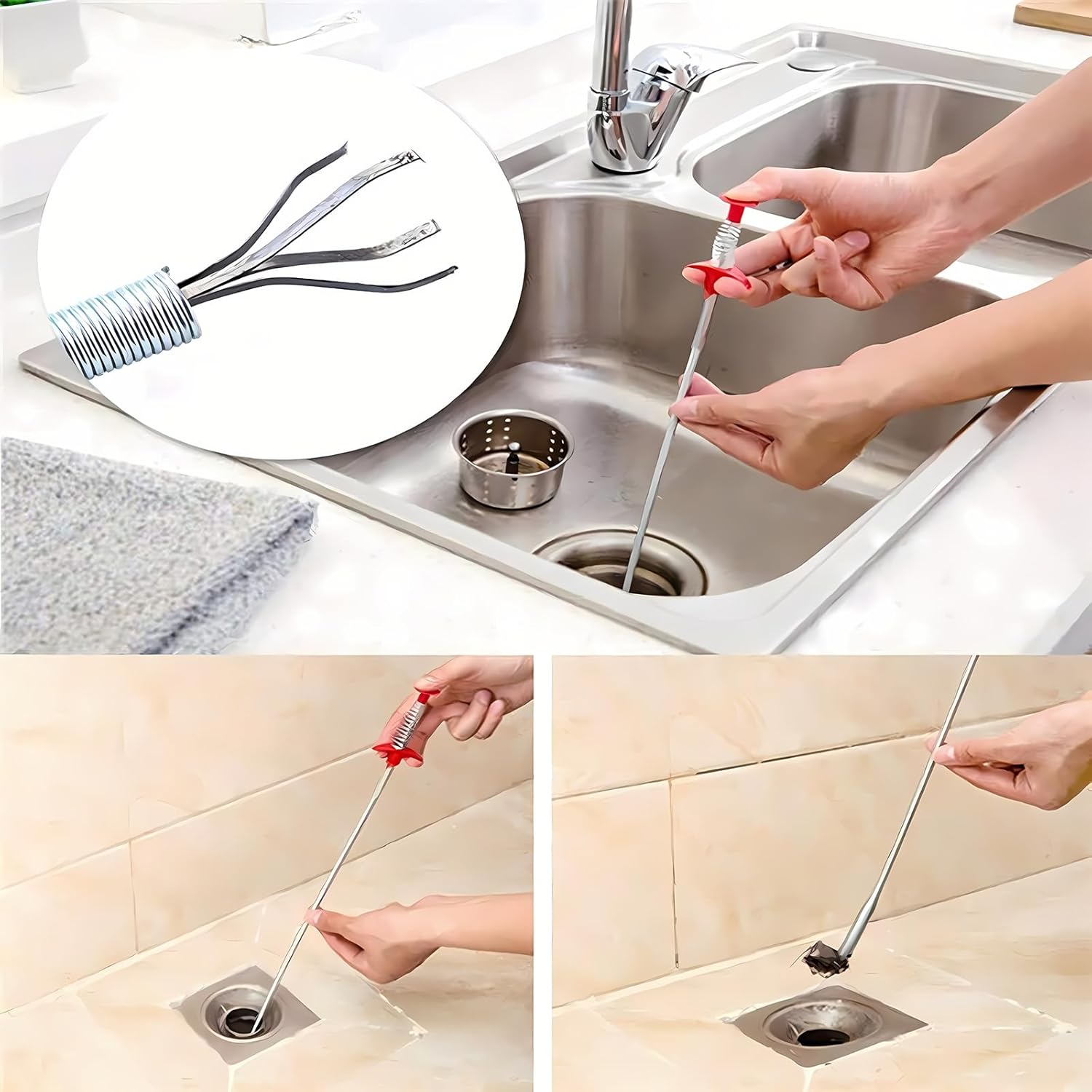 Drain Snake, Drain Clog Remover - Gutter Cleaning Tools Drain Cleaner for Toilet Sewer Shower Kitchen Bathroom Tub Clogged Drains Opener Cleaning Tool, Flexible Grabber Claw Pick Up Reacher 79 inch