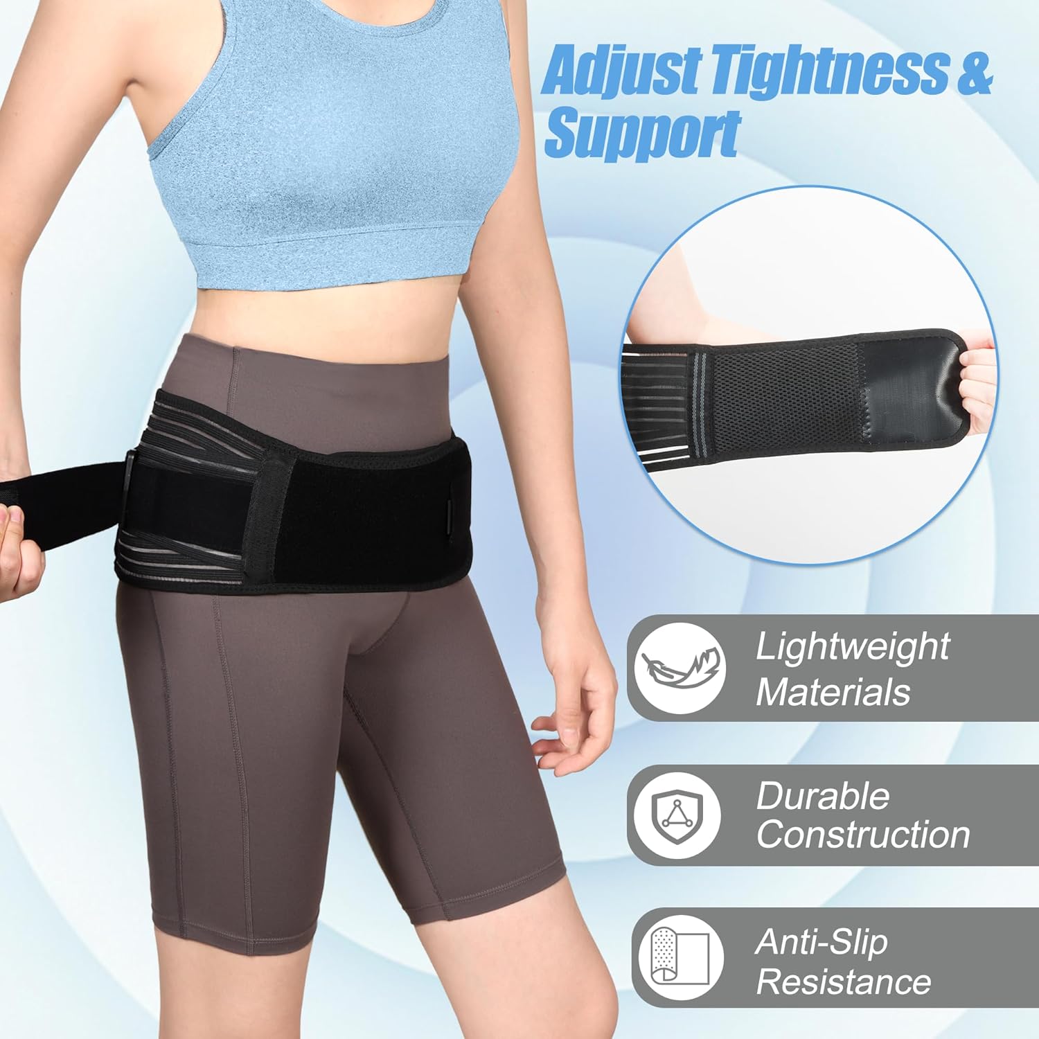 Sacroiliac SI Joint Hip Belt for Sciatica, Lower Back, Leg & Pelvic Pain Relief - Adjustable Sacroiliac Belt Support Brace for Women and Men Black