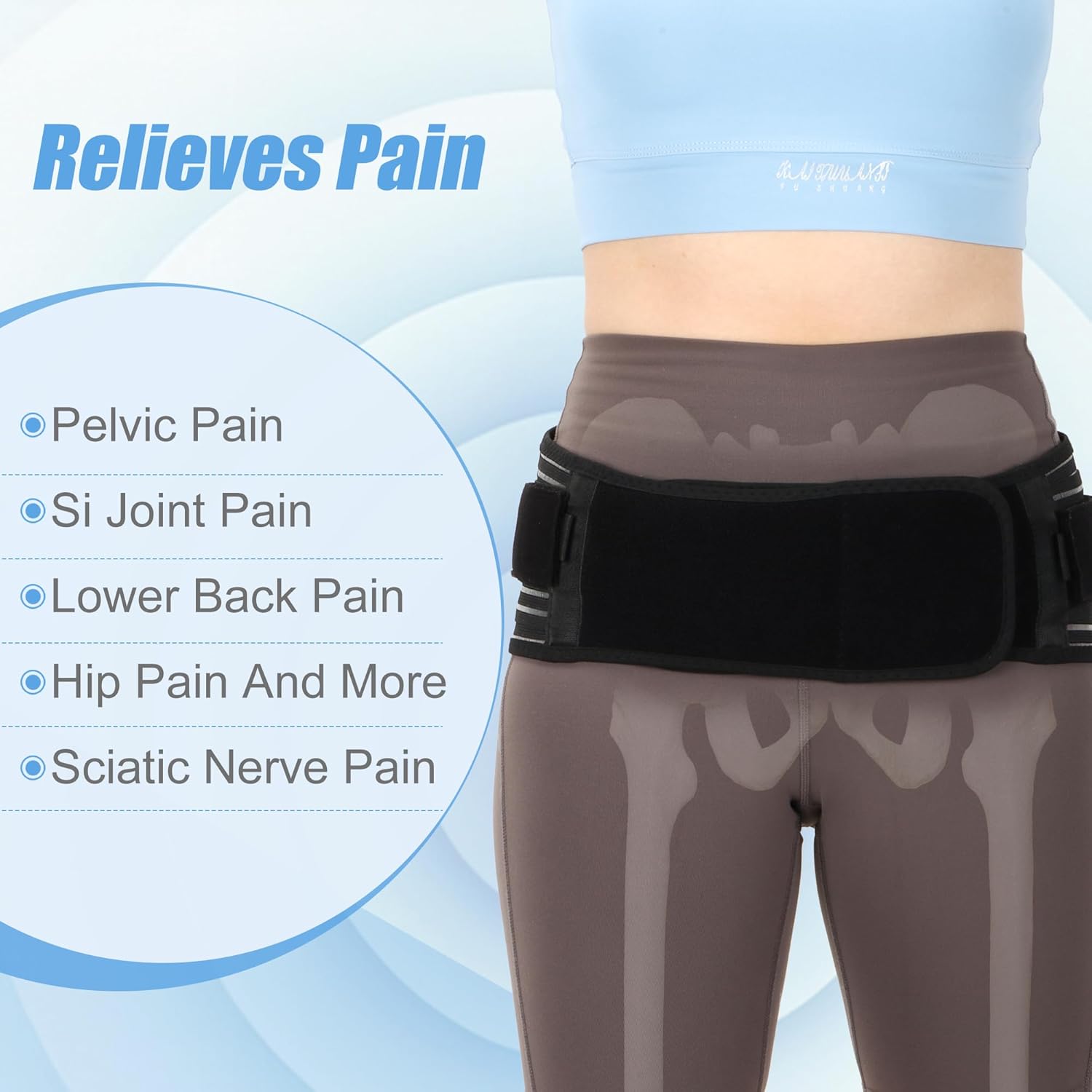 Sacroiliac SI Joint Hip Belt for Sciatica, Lower Back, Leg & Pelvic Pain Relief - Adjustable Sacroiliac Belt Support Brace for Women and Men Black