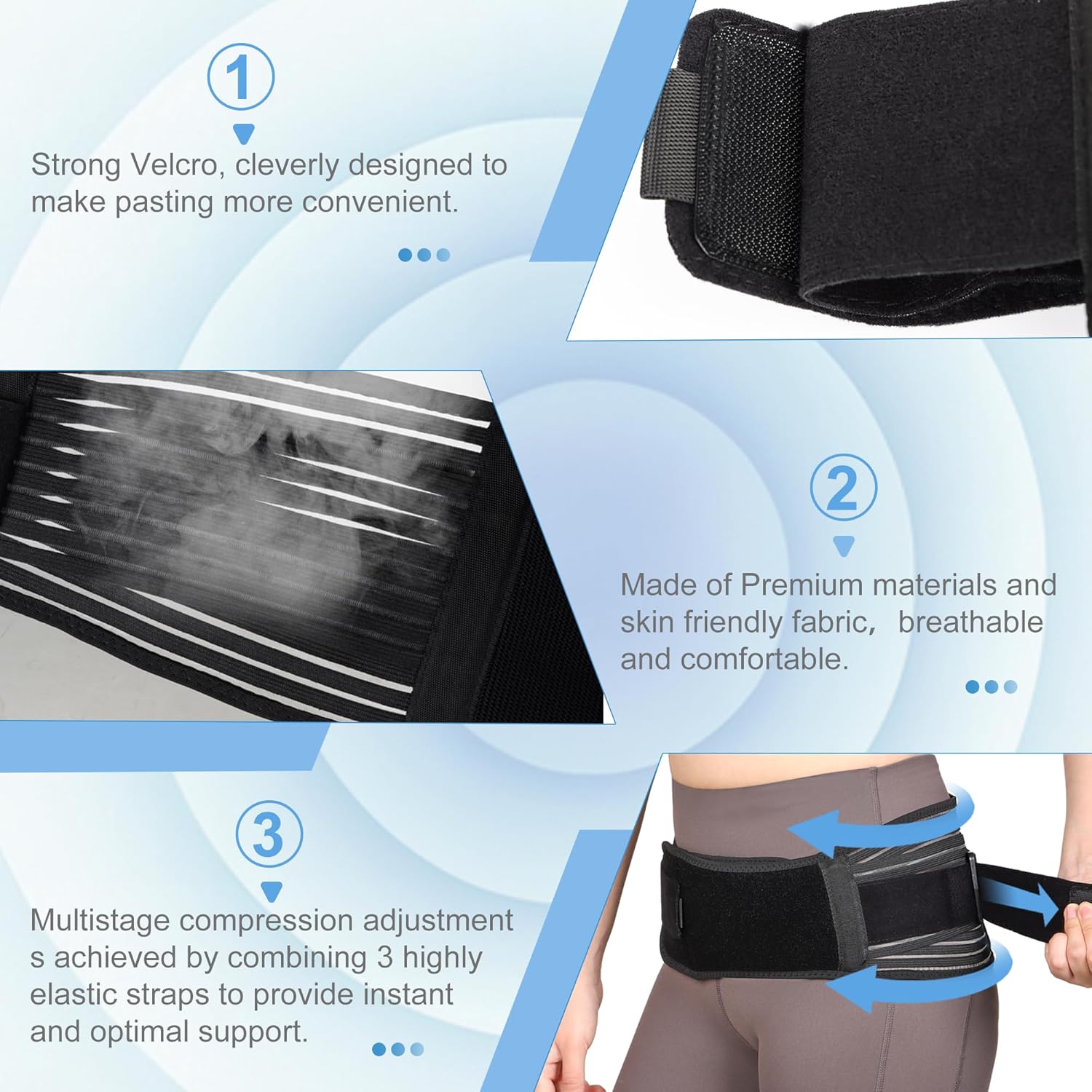 Sacroiliac SI Joint Hip Belt for Sciatica, Lower Back, Leg & Pelvic Pain Relief - Adjustable Sacroiliac Belt Support Brace for Women and Men Black