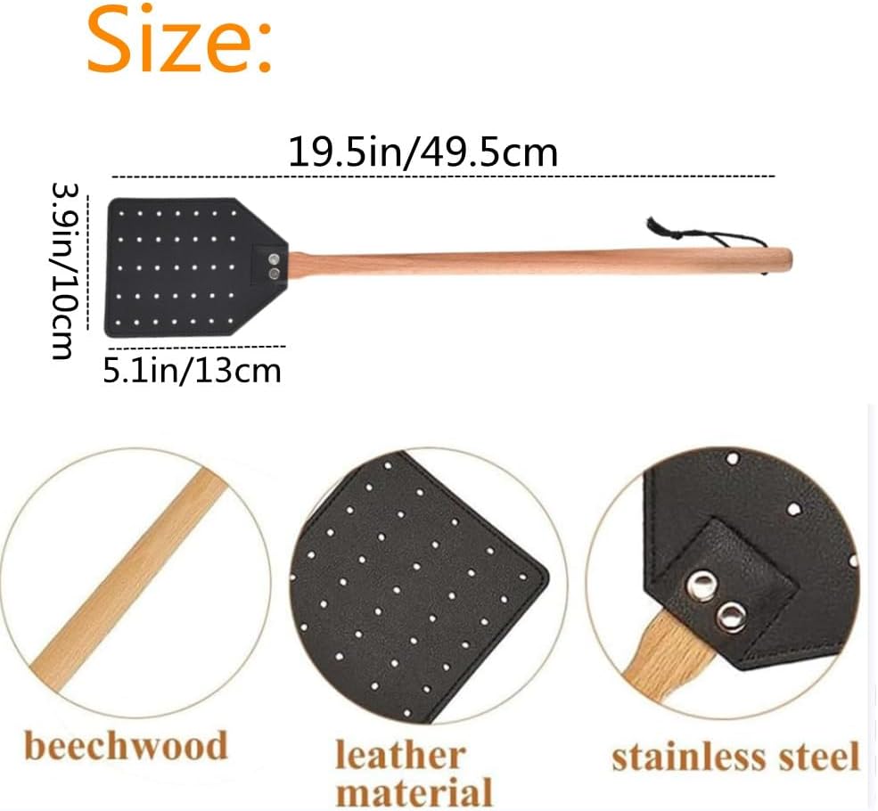 2Pcs Fly Swatter, Heavy Duty Fly Swatter with Long Wood Handle and Hanging Rope Durable for Indoor Outdoor Home Fly Black