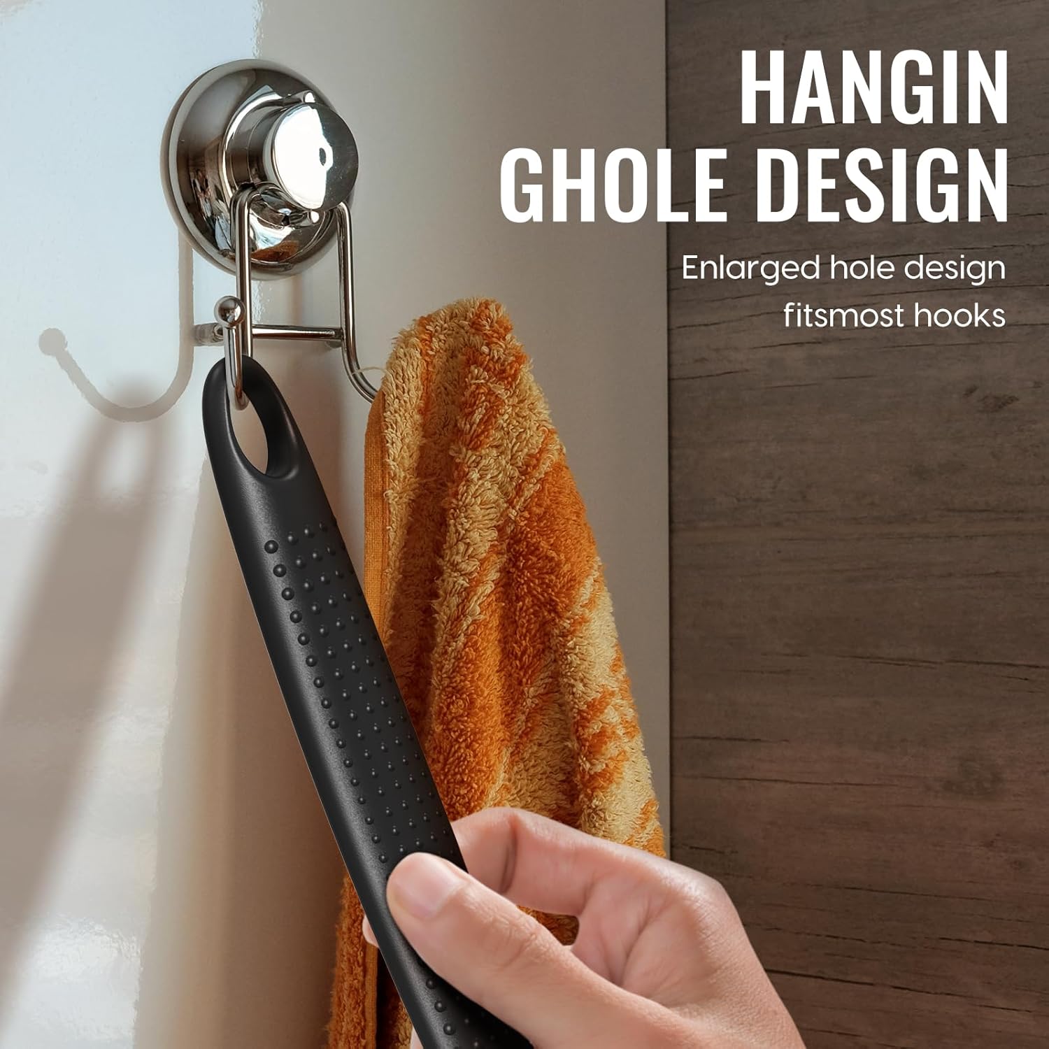 Silicone Back Scrubber for Shower, 17in Lengthen Long Handle Body Brush, Double Sided Shower Brush for Shower Exfoliating and Massage Can Produce Rich Foam, Long Handle Back Scrubber for Men and Women Carbon black