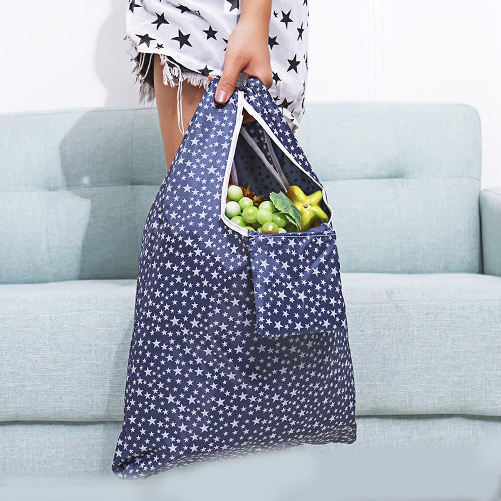 4 Pack Foldable Shopping Bags Reusable Eco-friendly Grocery Tote Bags Shopper Bag Folding into Attached Pouch Random color