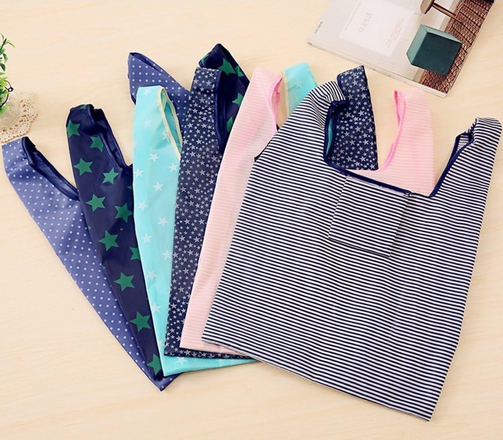4 Pack Foldable Shopping Bags Reusable Eco-friendly Grocery Tote Bags Shopper Bag Folding into Attached Pouch Random color