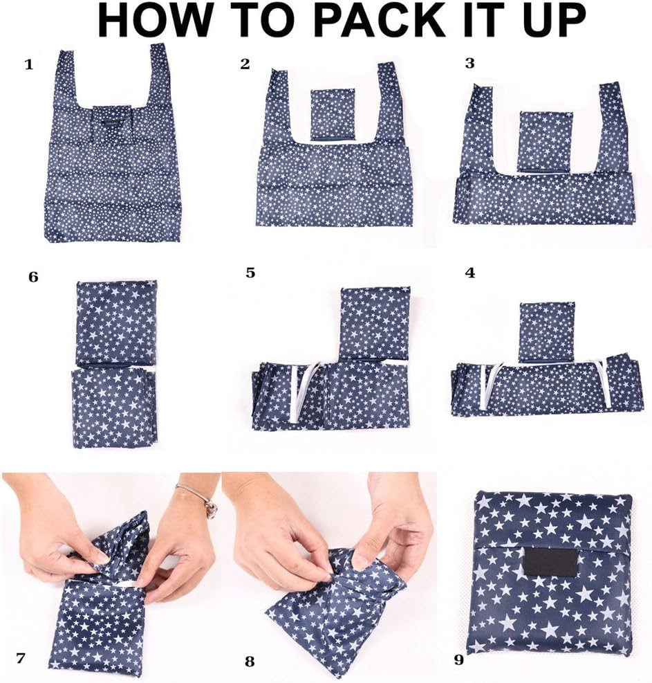 4 Pack Foldable Shopping Bags Reusable Eco-friendly Grocery Tote Bags Shopper Bag Folding into Attached Pouch Random color